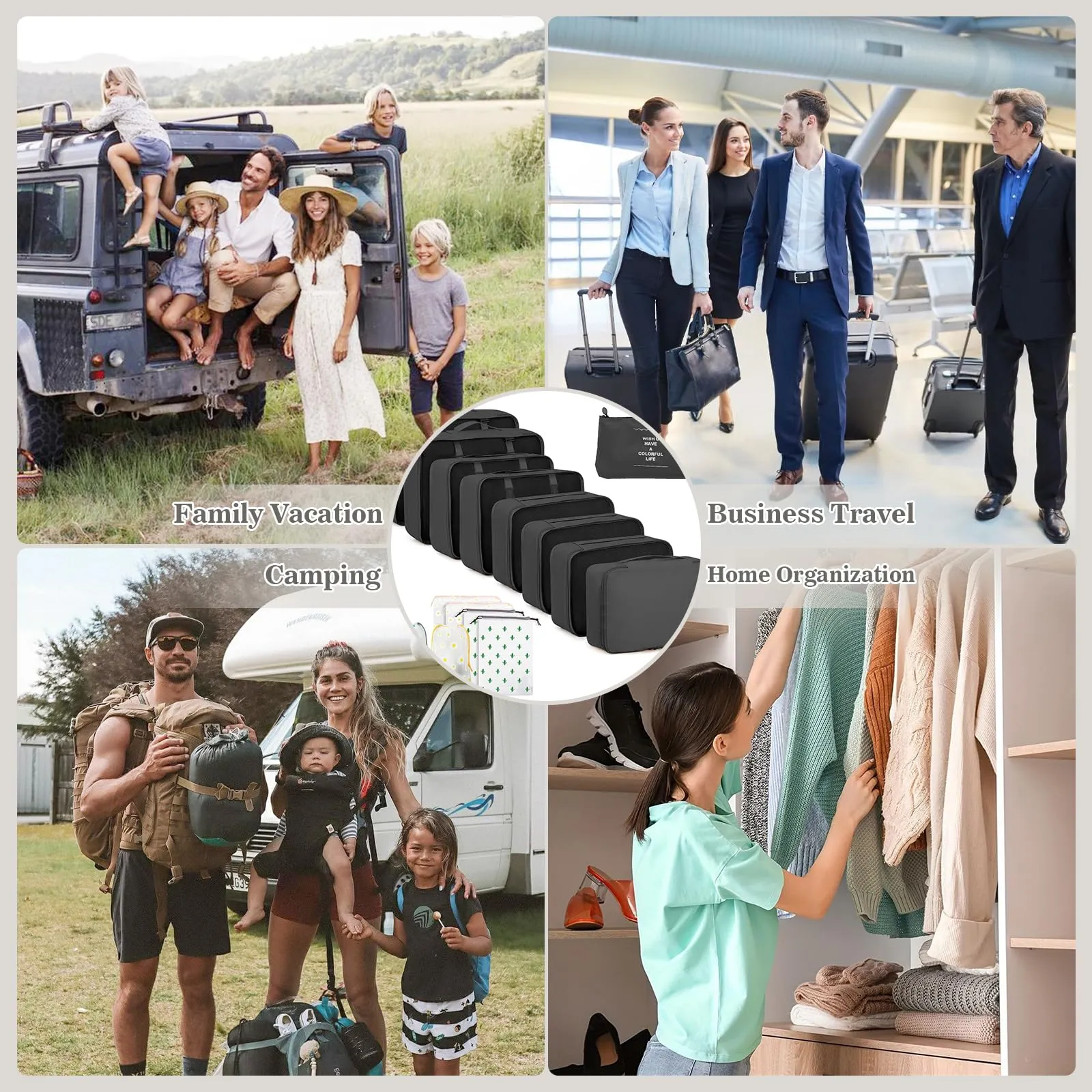 GIBOHOM Organizer Valigia, 15 Pezzi Set Organizer per Valigia, Packing Cubes per Vacanze e Viaggi, Divisori Valigia con Tasche Trasparenti, Nero - immagine 7