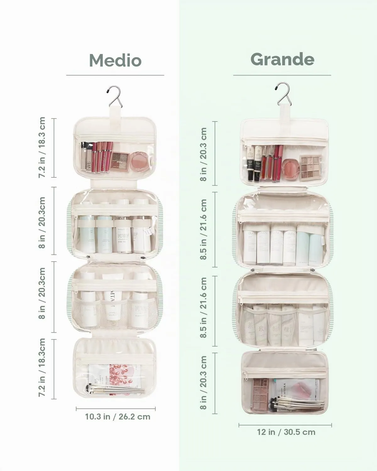 Narwey Beauty Case da Appendere Viaggio, Beauty Case da Appendere per Donna Uomo,Borsa da Toilette da Travel Kit Viaggio, Trousse Pochette Trucchi Donna per Viaggio (Striscia Verde Menta (Medio)) - immagine 5