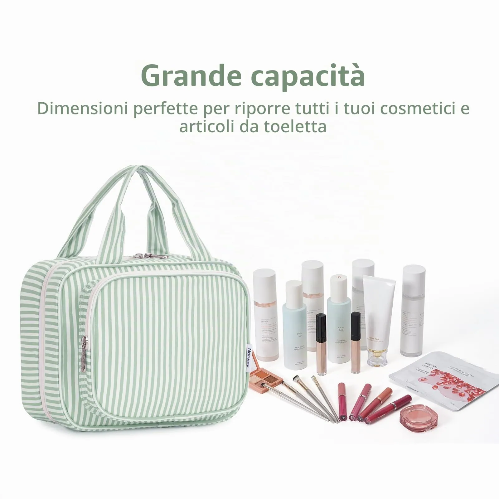 Narwey Beauty Case da Appendere Viaggio, Beauty Case da Appendere per Donna Uomo,Borsa da Toilette da Travel Kit Viaggio, Trousse Pochette Trucchi Donna per Viaggio (Striscia Verde Menta (Medio)) - immagine 6