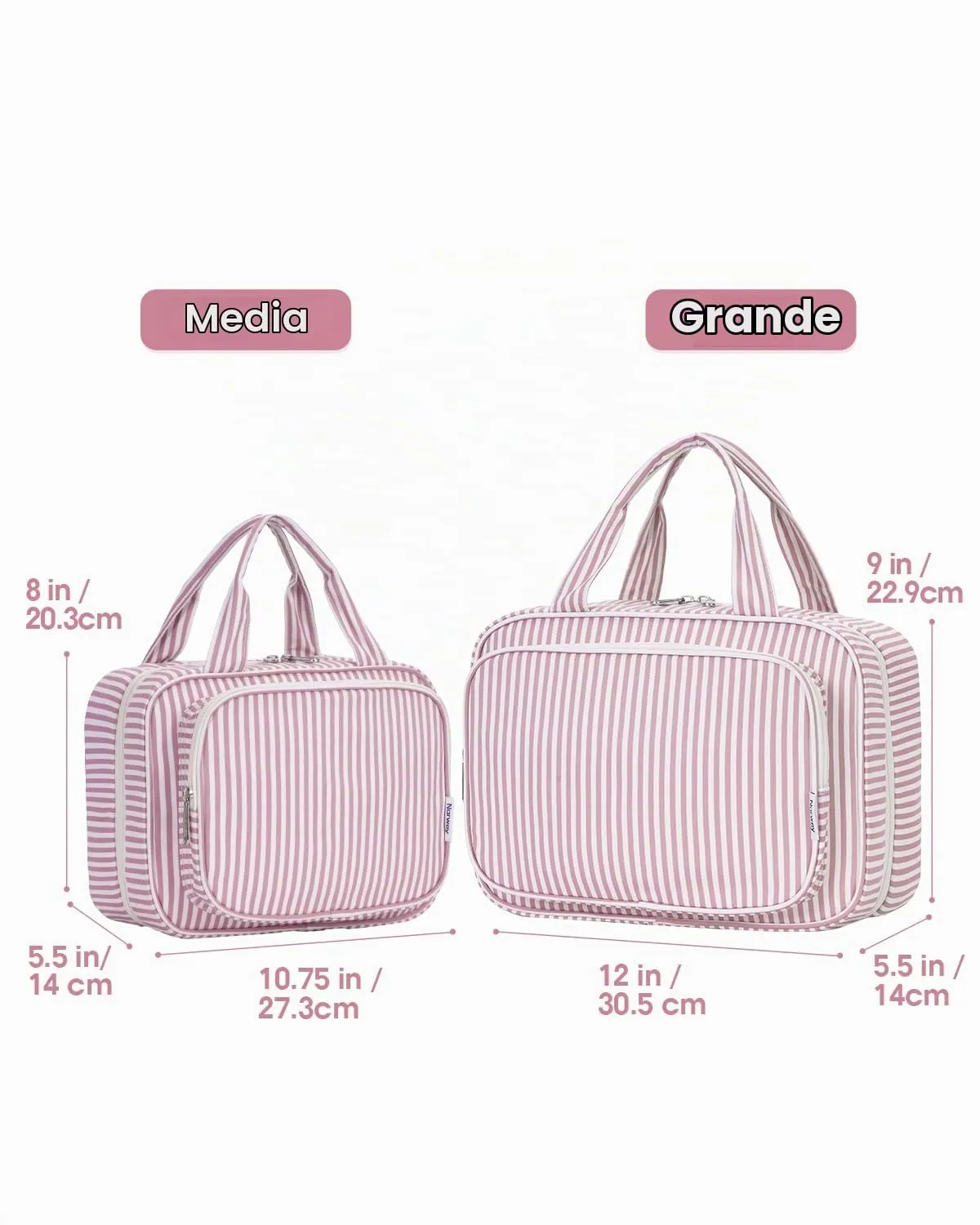 Narwey Beauty Case da Grande Viaggio, Beauty Case da Appendere per Donna Uomo,Borsa da Toilette da Travel Kit Viaggio, Grande Trousse Pochette Trucchi Donna (Striscia Rosa Polvere (Grande)) - immagine 2