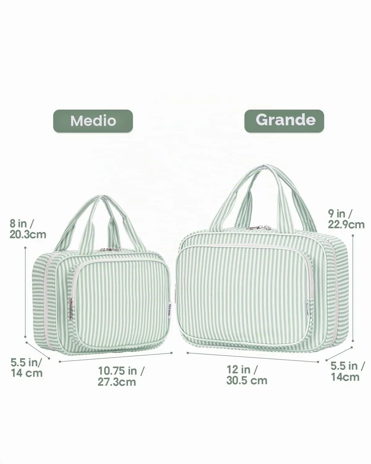 Narwey Beauty Case da Grande Viaggio, Beauty Case da Appendere per Donna Uomo,Borsa da Toilette da Travel Kit Viaggio, Grande Trousse Pochette Trucchi Donna (Striscia Verde Menta (Grande)) - immagine 2