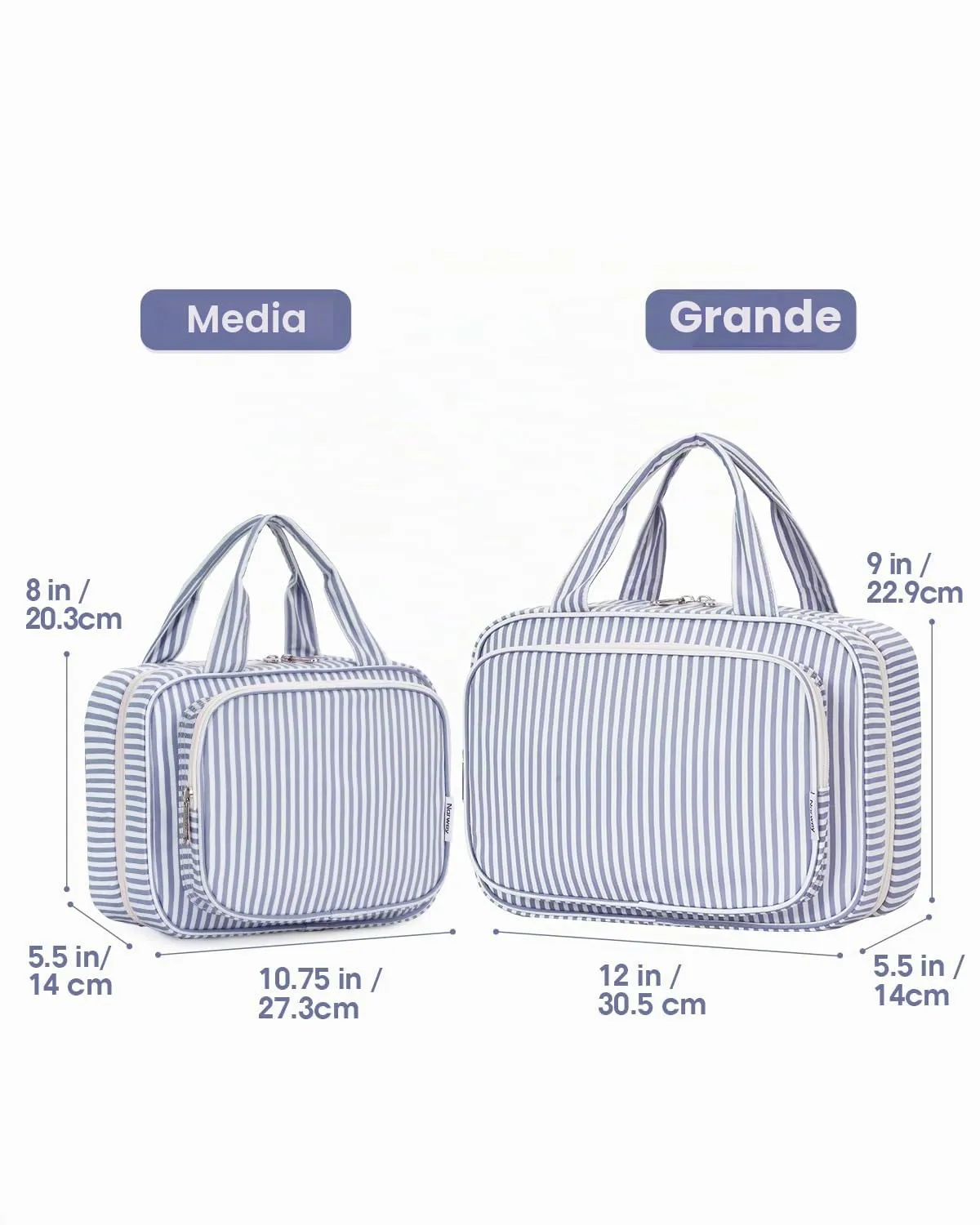 Narwey Beauty Case da Appendere Viaggio, Beauty Case da Appendere per Donna Uomo,Borsa da Toilette da Travel Kit Viaggio, Trousse Pochette Trucchi Donna per Viaggio (Striscia Blu Grigiastra (Medio)) - immagine 8