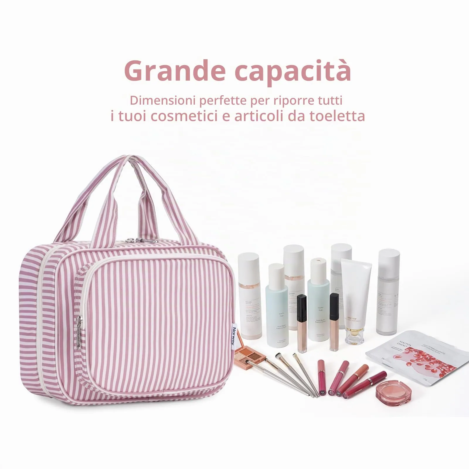 Narwey Beauty Case da Appendere Viaggio, Beauty Case da Appendere per Donna Uomo,Borsa da Toilette da Travel Kit Viaggio, Trousse Pochette Trucchi Donna per Viaggio (Striscia Rosa Polvere (Medio)) - immagine 6