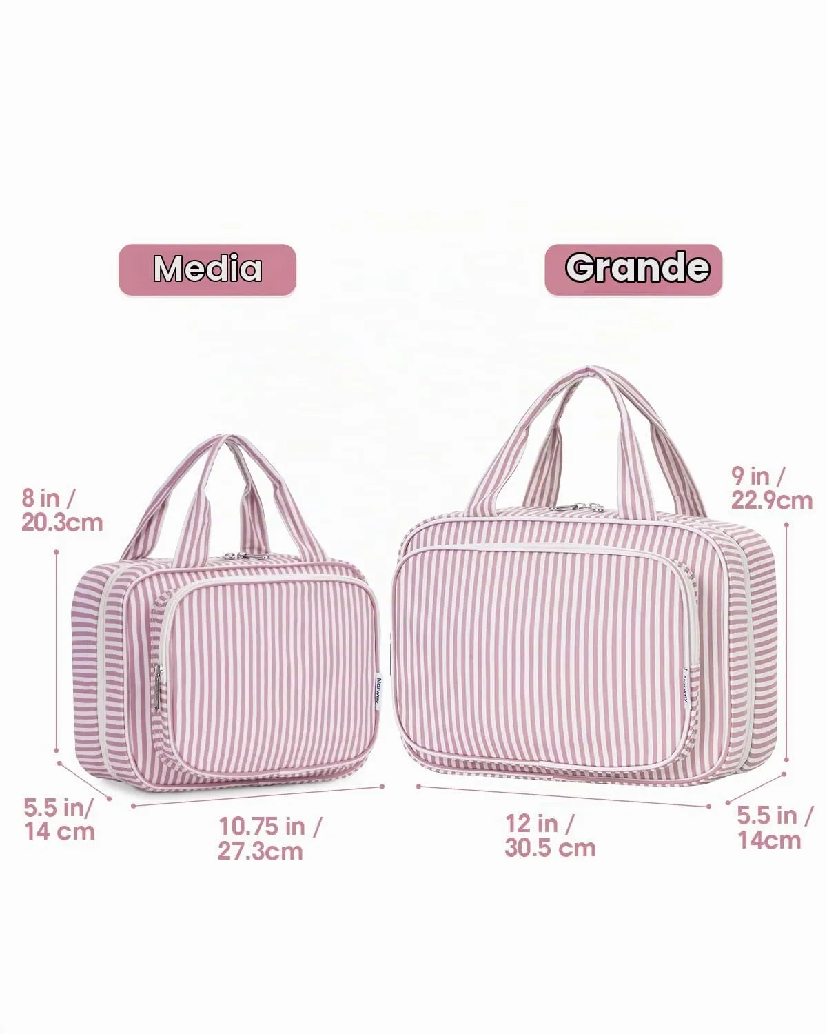 Narwey Beauty Case da Appendere Viaggio, Beauty Case da Appendere per Donna Uomo,Borsa da Toilette da Travel Kit Viaggio, Trousse Pochette Trucchi Donna per Viaggio (Striscia Rosa Polvere (Medio)) - immagine 8
