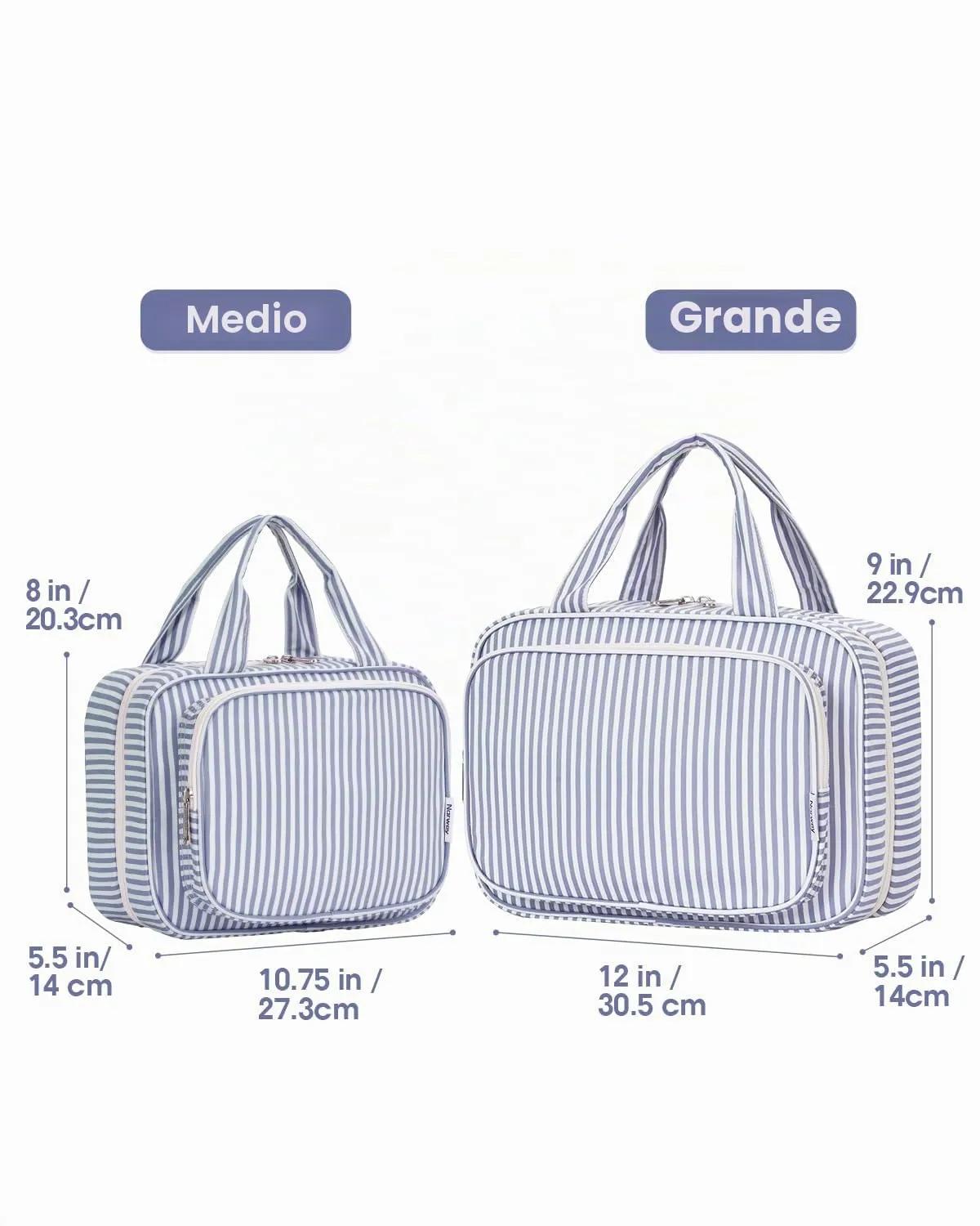 Narwey Beauty Case da Grande Viaggio, Beauty Case da Appendere per Donna Uomo,Borsa da Toilette da Travel Kit Viaggio, Grande Trousse Pochette Trucchi Donna (Striscia Blu Grigiastra (Grande)) - immagine 2