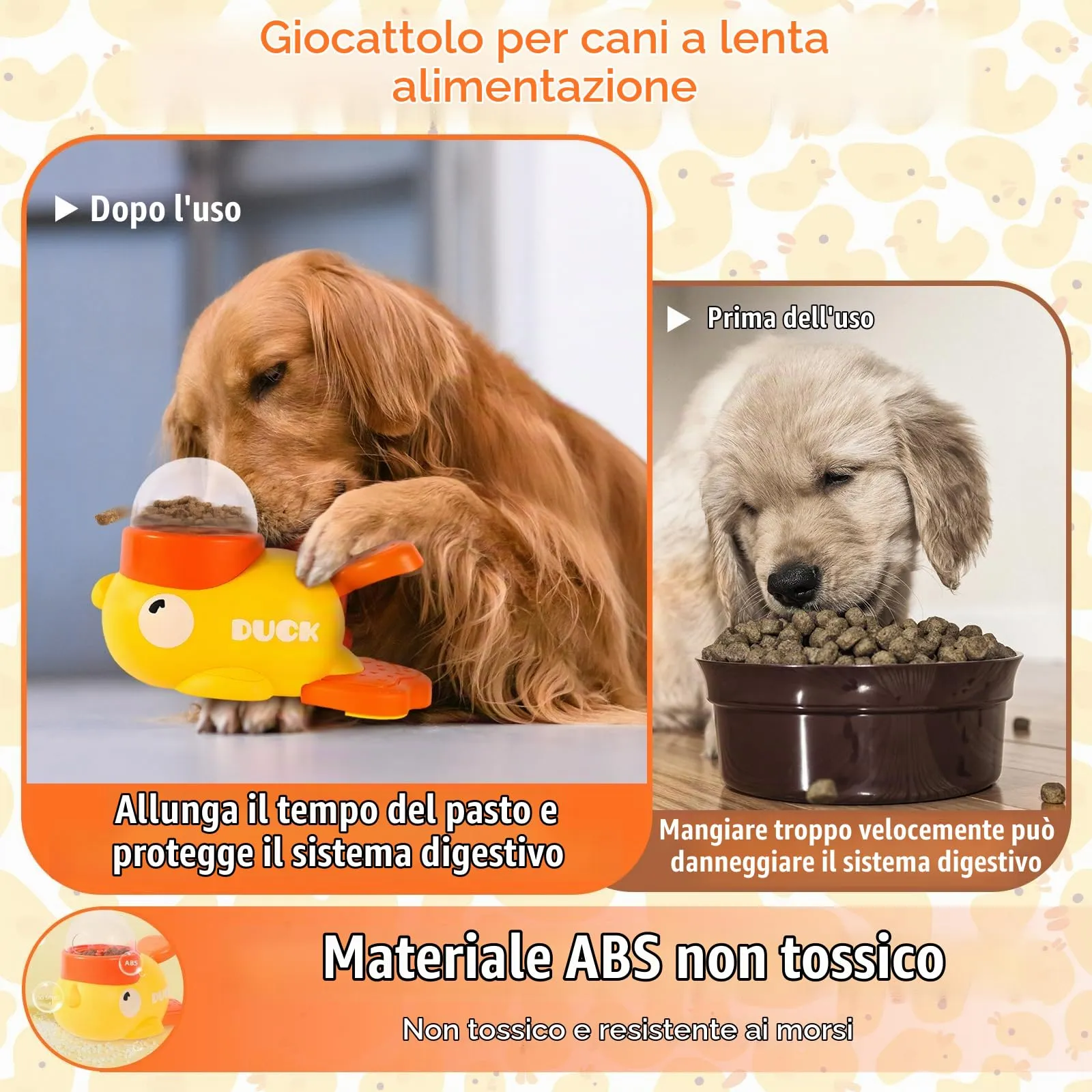 SilverChry Giochi Di Intelligenza Cane, Dispenser Cibo Gatti, Giocattolo Interattivo a Forma di Anatra, Giocattolo Interattivo 2 In 1 per Cani e Mangiatoia Lenta, Dispenser per Cani d'Anatra - immagine 4