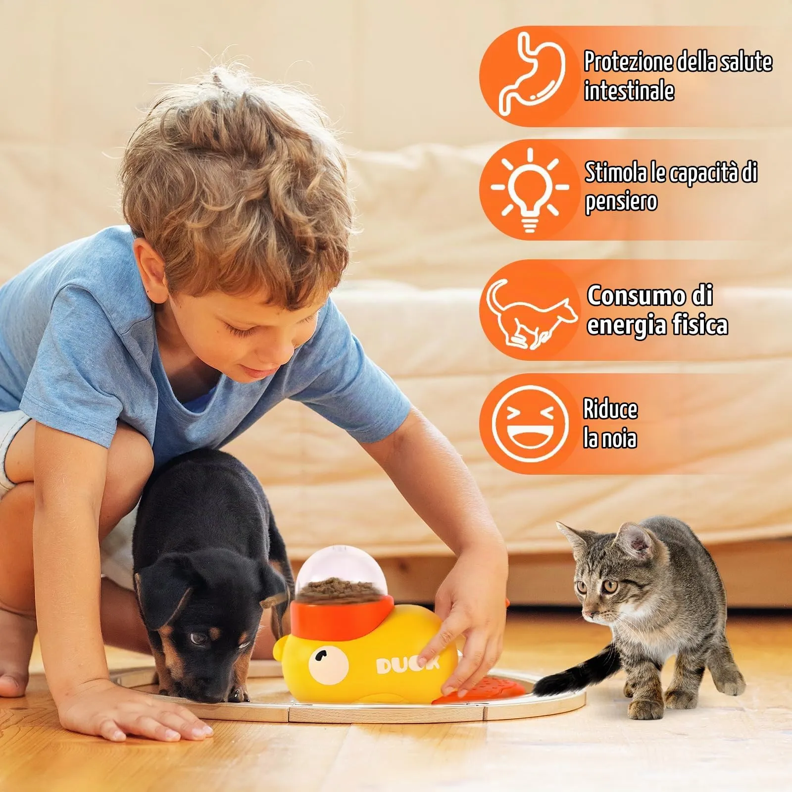 SilverChry Giochi Di Intelligenza Cane, Dispenser Cibo Gatti, Giocattolo Interattivo a Forma di Anatra, Giocattolo Interattivo 2 In 1 per Cani e Mangiatoia Lenta, Dispenser per Cani d'Anatra - immagine 5