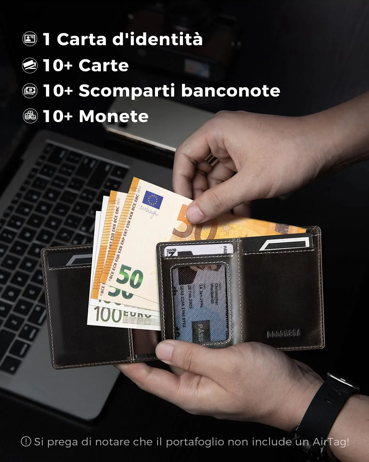 DODENSHA Airtag Wallet da uomo con portamonete XL, custodia per carte di credito MagSnap, Smart Airtag Wallet per 10+ carte di credito, portafoglio da uomo con protezione RFID, portafoglio con - immagine 2