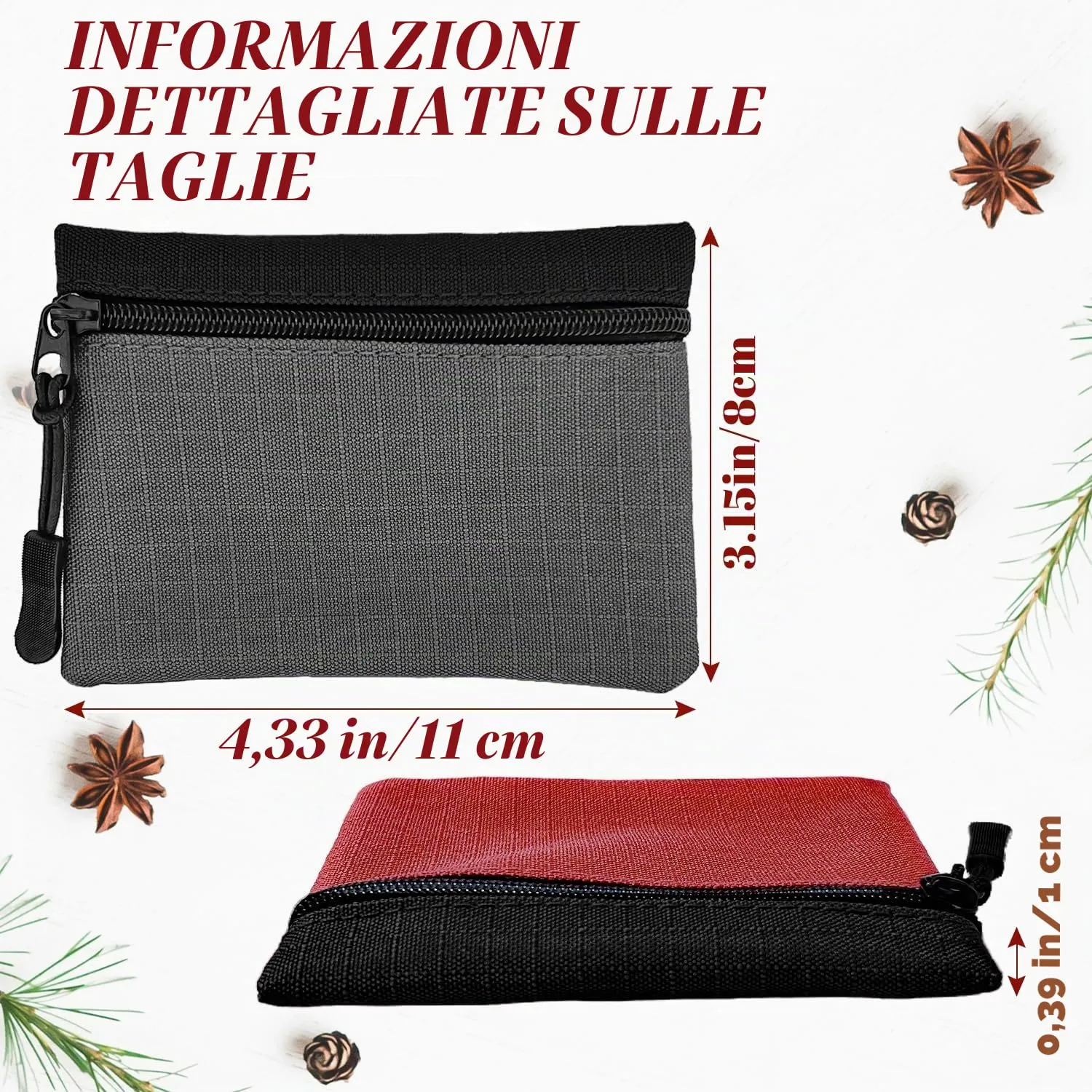 2 Pezzi Portamonete in Oxford Tessuto - Mini Portafoglio con Cerniera per Donna, Uomo, Bambina, Ragazzi (Grigio + Rosso) - immagine 2