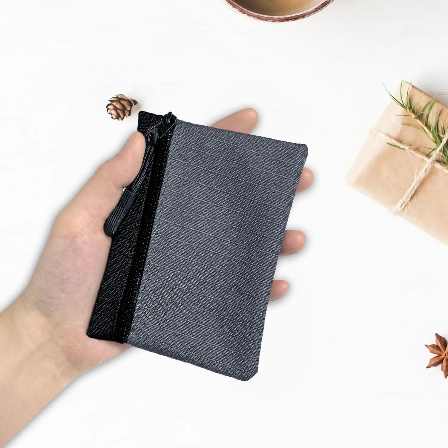 2 Pezzi Portamonete in Oxford Tessuto - Mini Portafoglio con Cerniera per Donna, Uomo, Bambina, Ragazzi (Grigio + Rosso) - immagine 5