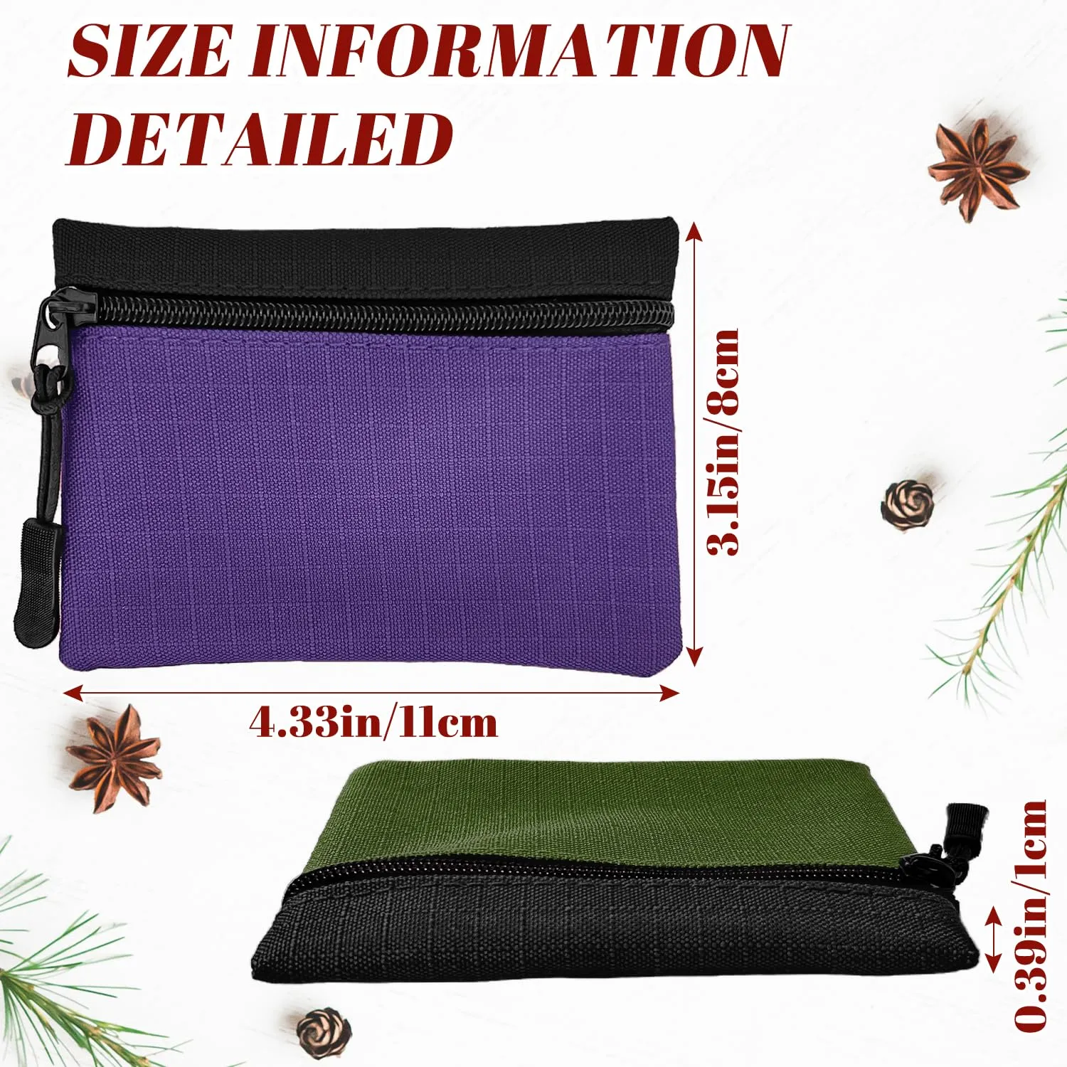 2 Pezzi Portamonete con Cerniera Oxford Tessuto Mini Portatile per Donna Uomo Bambina Ragazzi (Verde + Viola) - immagine 2