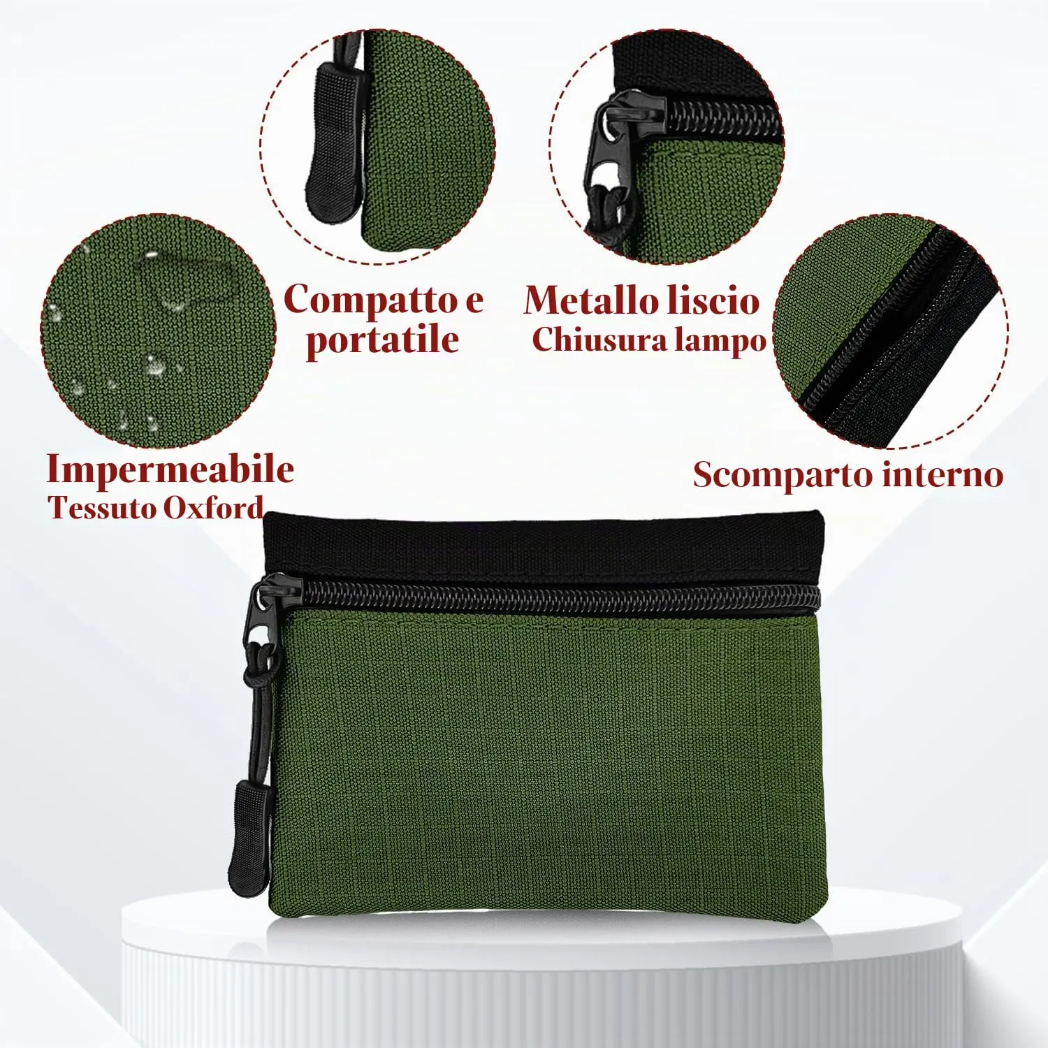 2 Pezzi Portamonete con Cerniera Oxford Tessuto Mini Portatile per Donna Uomo Bambina Ragazzi (Verde + Viola) - immagine 4