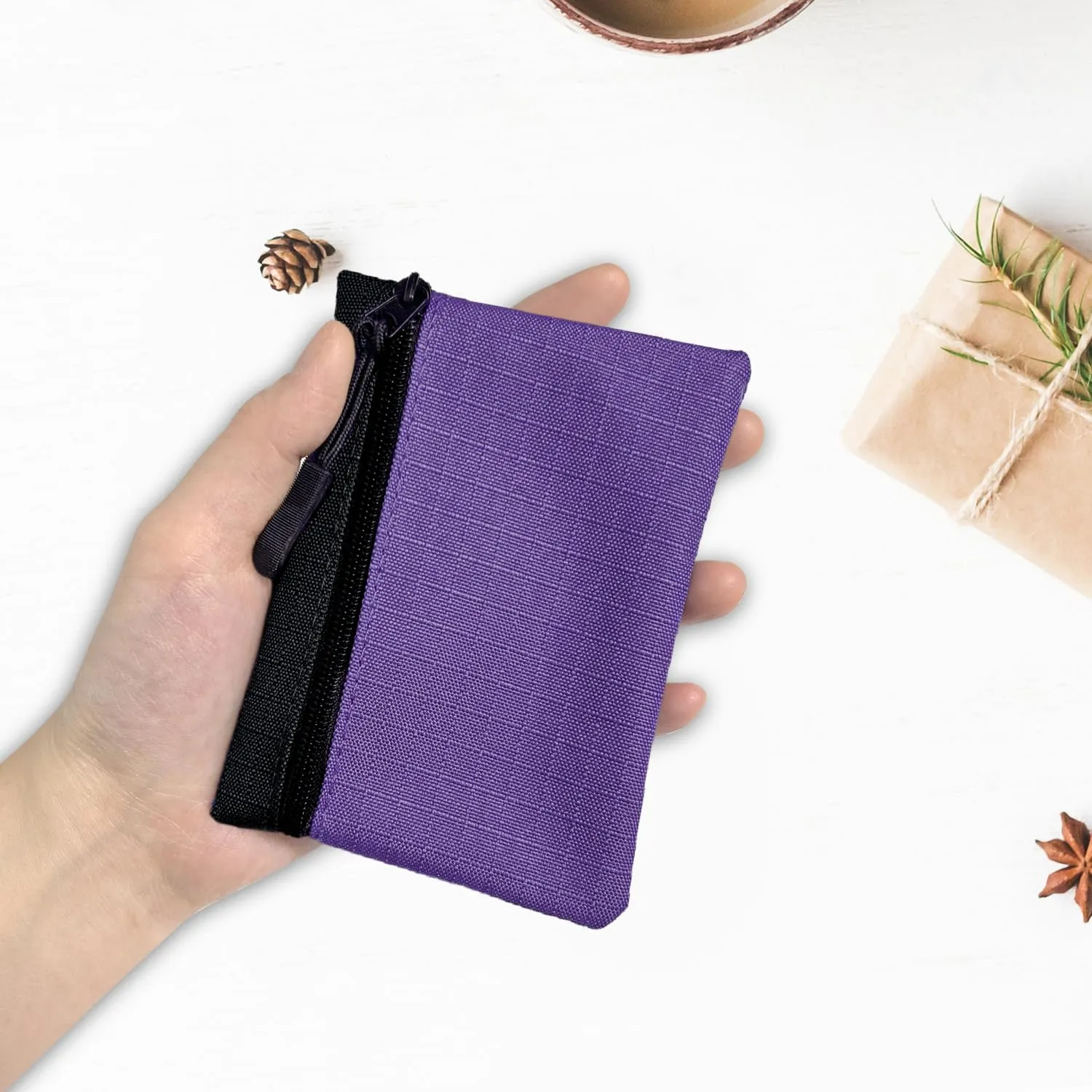 2 Pezzi Portamonete con Cerniera Oxford Tessuto Mini Portatile per Donna Uomo Bambina Ragazzi (Verde + Viola) - immagine 5
