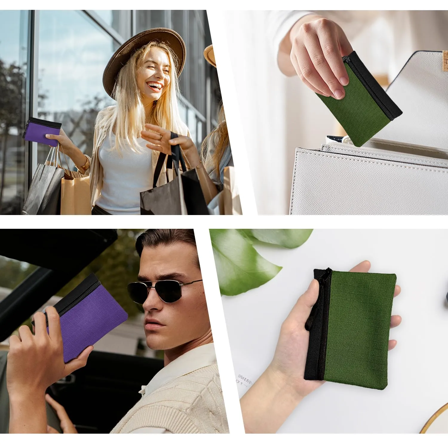 2 Pezzi Portamonete con Cerniera Oxford Tessuto Mini Portatile per Donna Uomo Bambina Ragazzi (Verde + Viola) - immagine 7