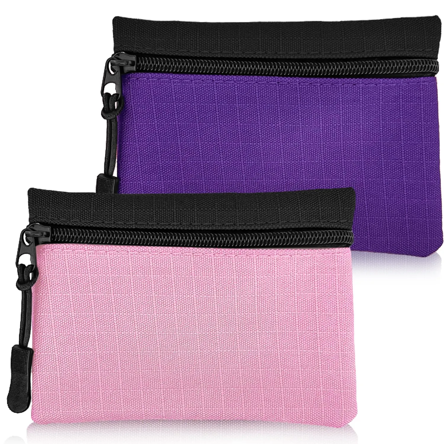 2 Pezzi Portamonete in Oxford Tessuto - Mini Portatile con Cerniera per Donna Uomo Bambina Ragazzi (Rosa + Viola) - immagine 1