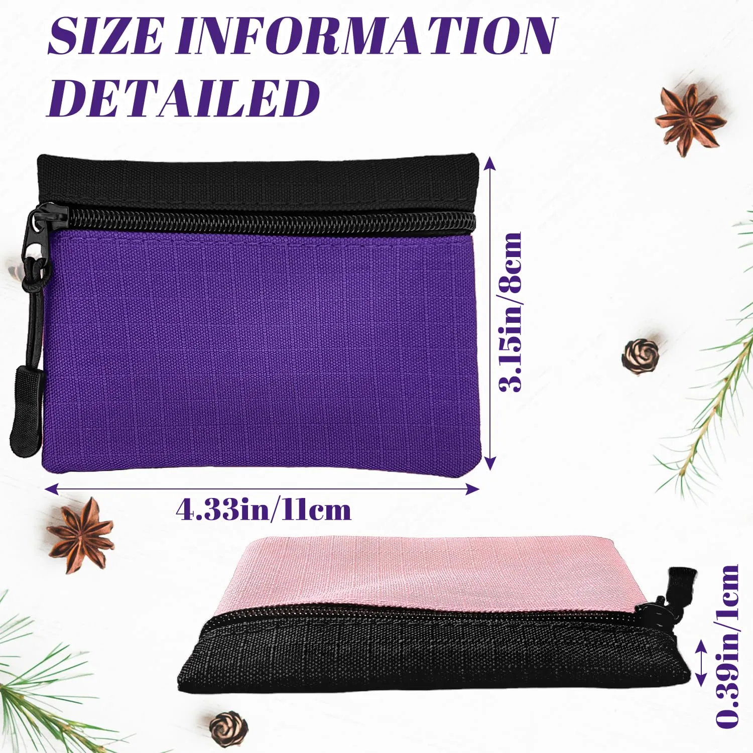 2 Pezzi Portamonete in Oxford Tessuto - Mini Portatile con Cerniera per Donna Uomo Bambina Ragazzi (Rosa + Viola) - immagine 2