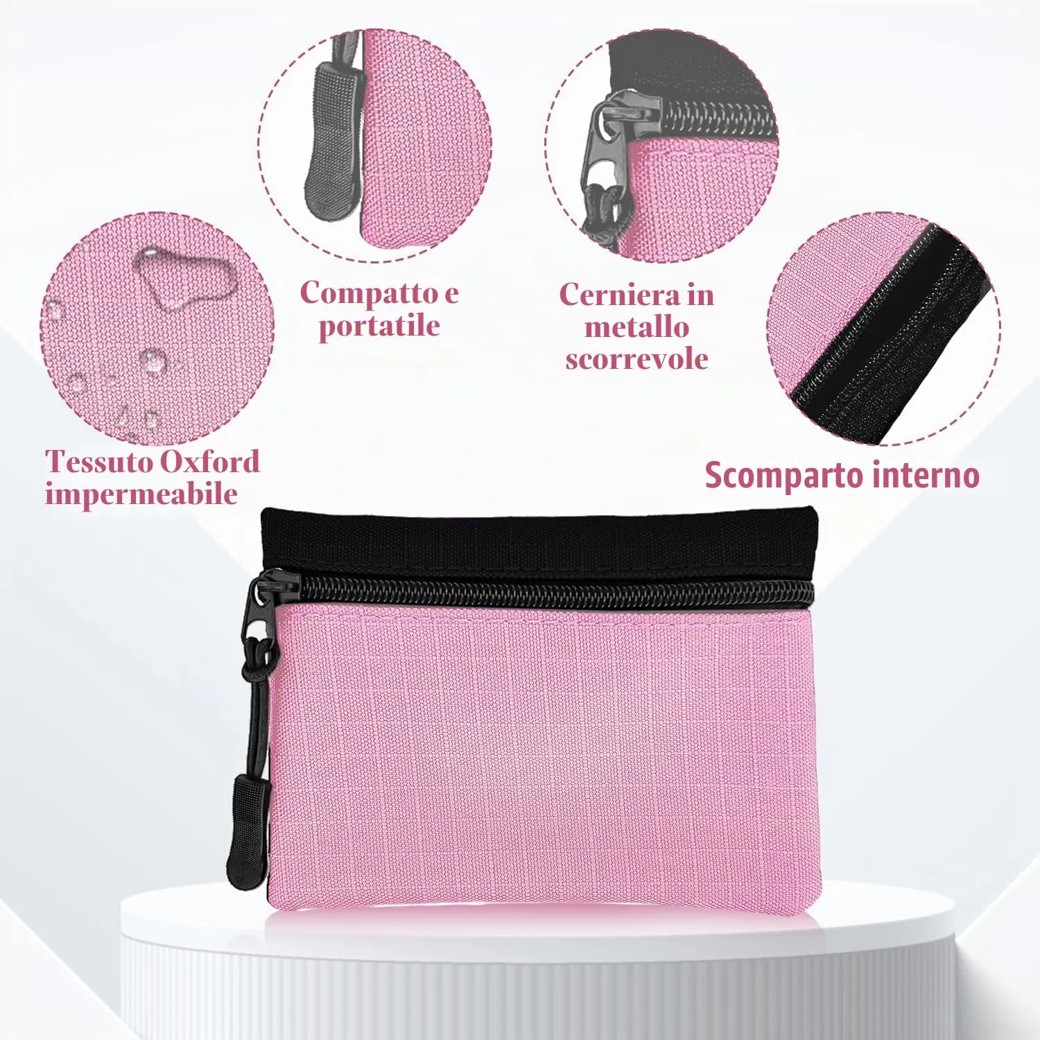 2 Pezzi Portamonete in Oxford Tessuto - Mini Portatile con Cerniera per Donna Uomo Bambina Ragazzi (Rosa + Viola) - immagine 4