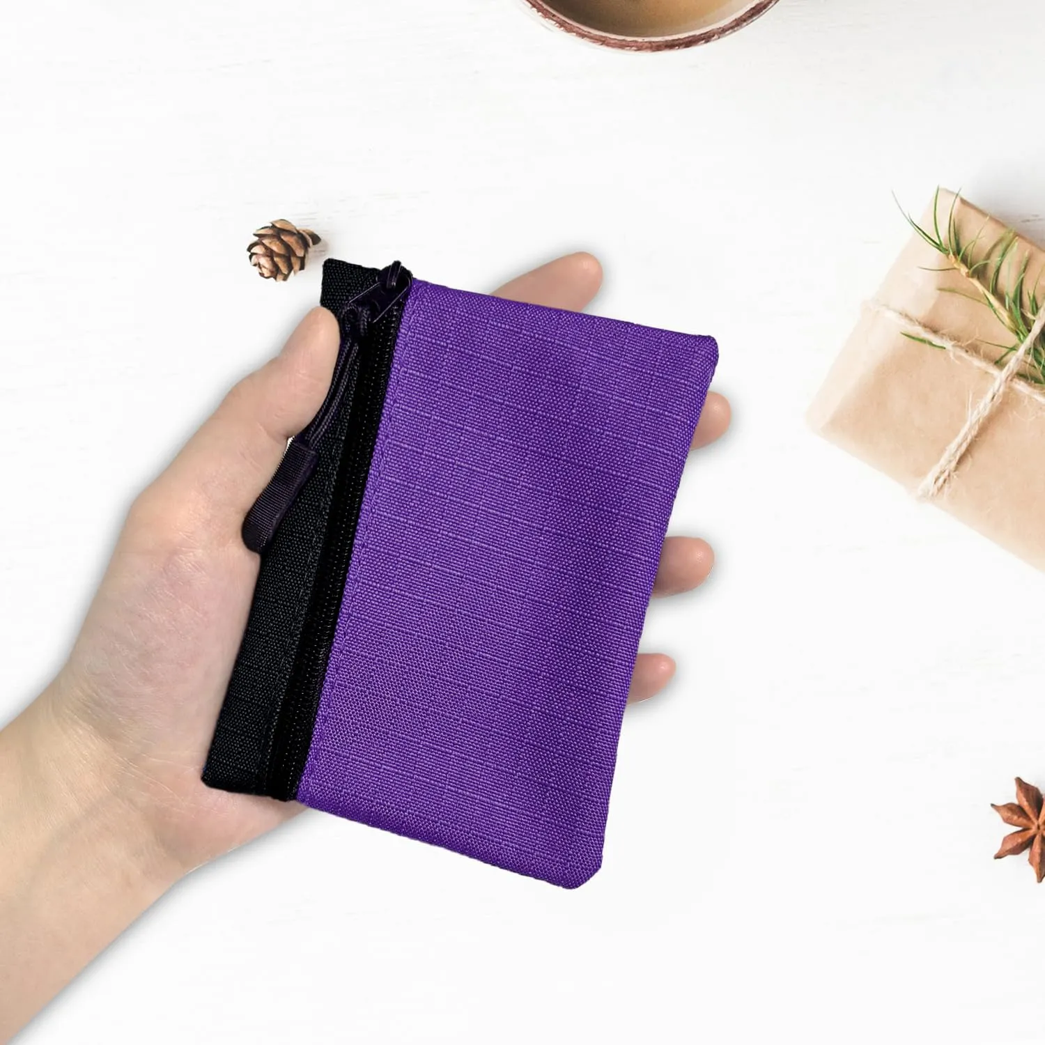 2 Pezzi Portamonete in Oxford Tessuto - Mini Portatile con Cerniera per Donna Uomo Bambina Ragazzi (Rosa + Viola) - immagine 5