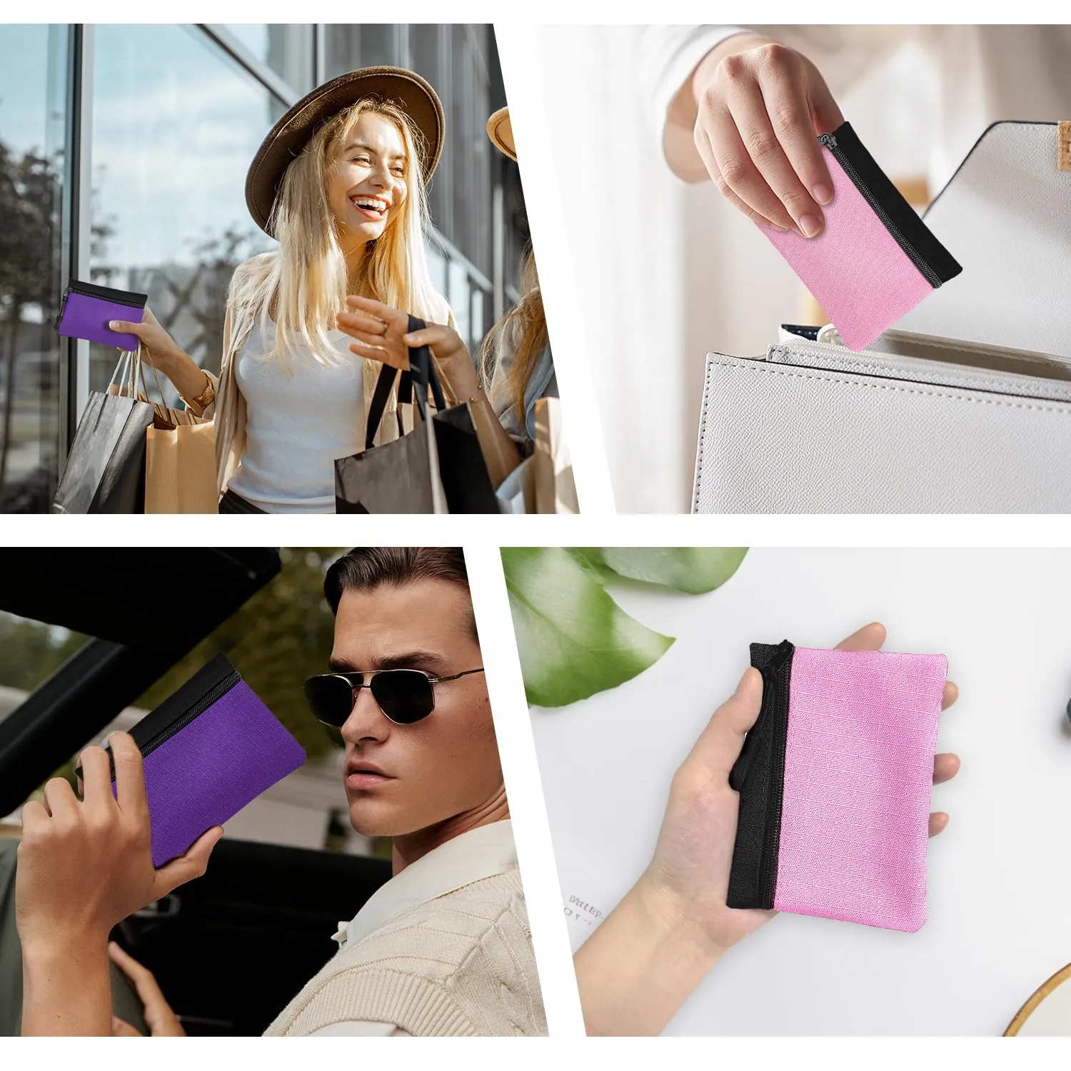 2 Pezzi Portamonete in Oxford Tessuto - Mini Portatile con Cerniera per Donna Uomo Bambina Ragazzi (Rosa + Viola) - immagine 7