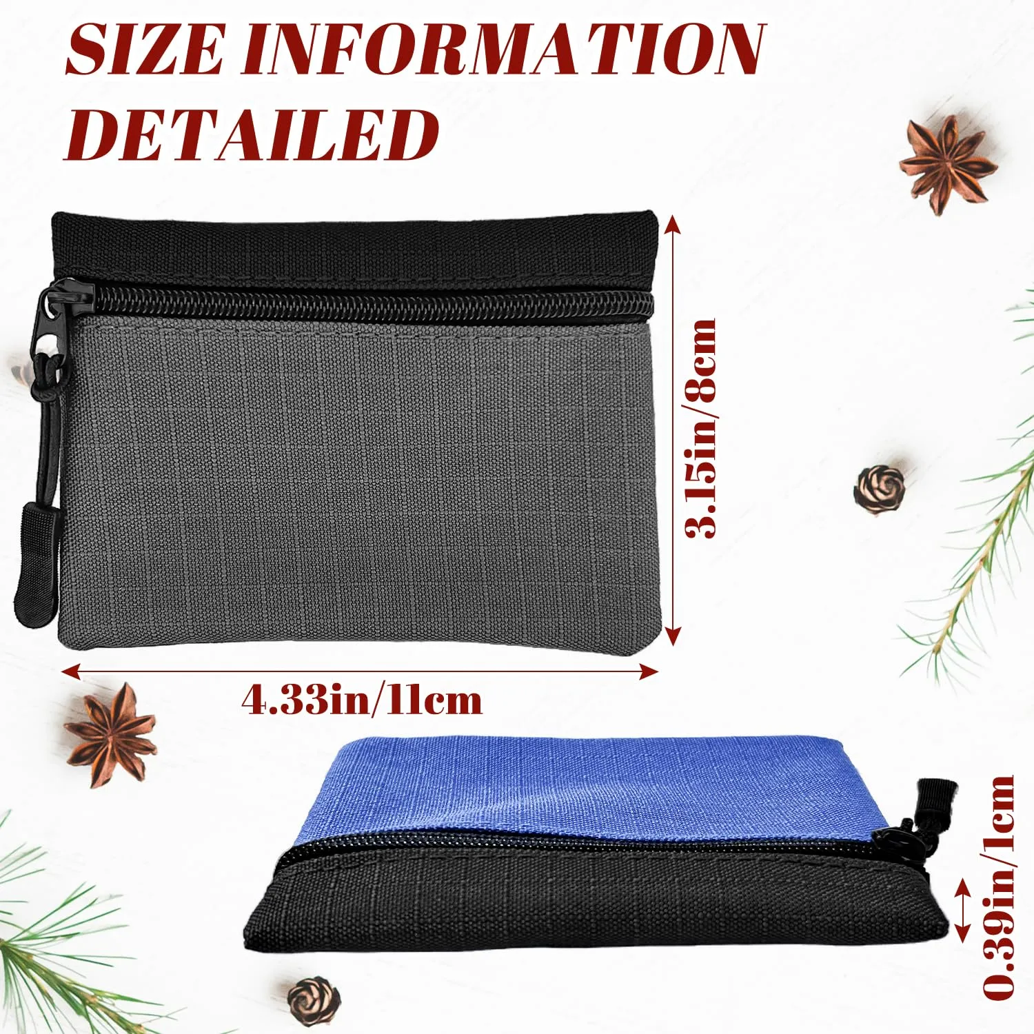 2 pezzi Portamonete, Portamonete con cerniera Donna Oxford Tessuto Piccolo Portamonete Bambina Ragazzi Portamonete Mini Portamonete Portatile per Donna Uomo (Grigio + Blu) - immagine 2