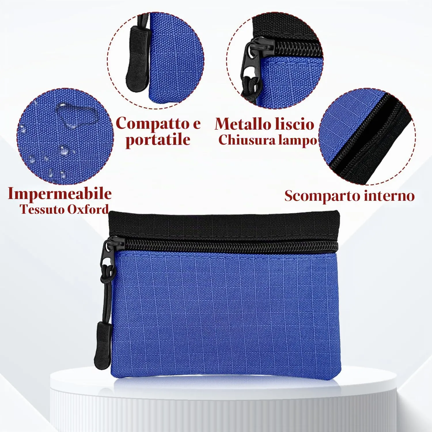2 pezzi Portamonete, Portamonete con cerniera Donna Oxford Tessuto Piccolo Portamonete Bambina Ragazzi Portamonete Mini Portamonete Portatile per Donna Uomo (Grigio + Blu) - immagine 4