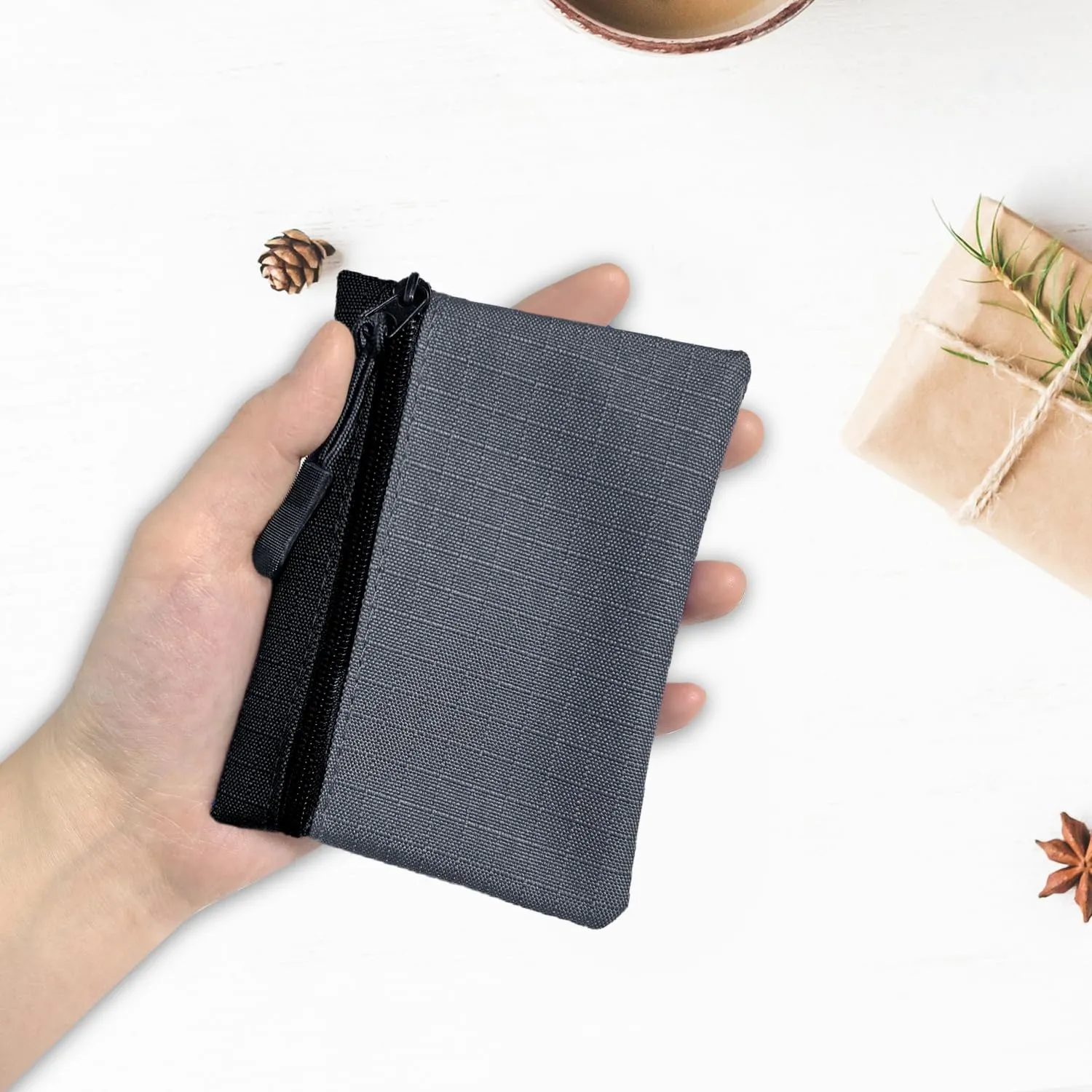 2 pezzi Portamonete, Portamonete con cerniera Donna Oxford Tessuto Piccolo Portamonete Bambina Ragazzi Portamonete Mini Portamonete Portatile per Donna Uomo (Grigio + Blu) - immagine 5