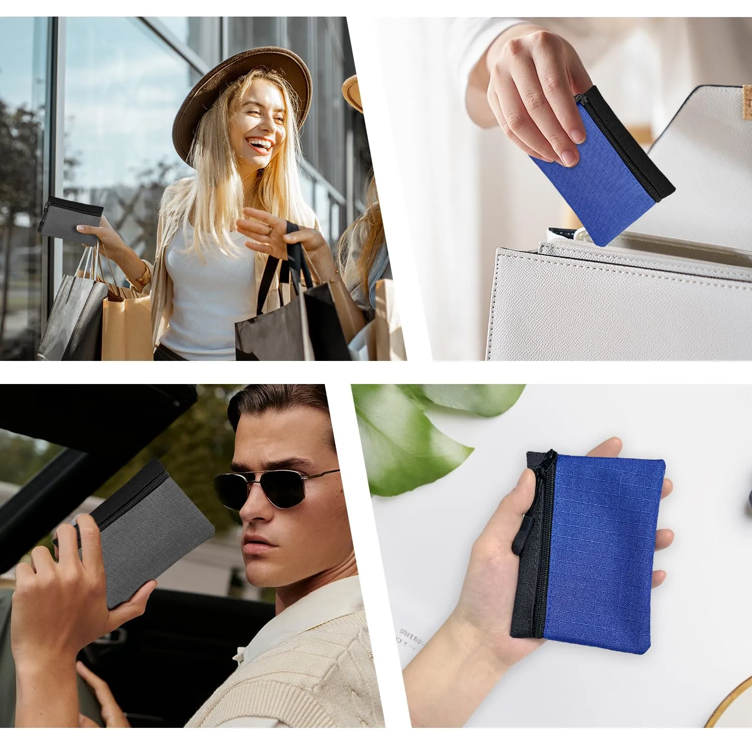 2 pezzi Portamonete, Portamonete con cerniera Donna Oxford Tessuto Piccolo Portamonete Bambina Ragazzi Portamonete Mini Portamonete Portatile per Donna Uomo (Grigio + Blu) - immagine 7