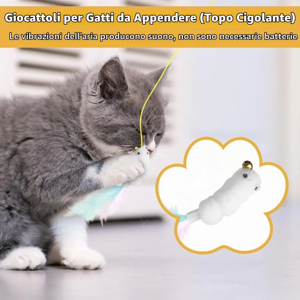 AYESY Appeso Giochi per Gatti,Interattivi 5 Pezzi Gioco Gatto da Interno Set con campana piume teaser Nappe Colorate Appeso Giochi Interattivi per Gatti per Esercizio Alleviare La Noia - immagine 3