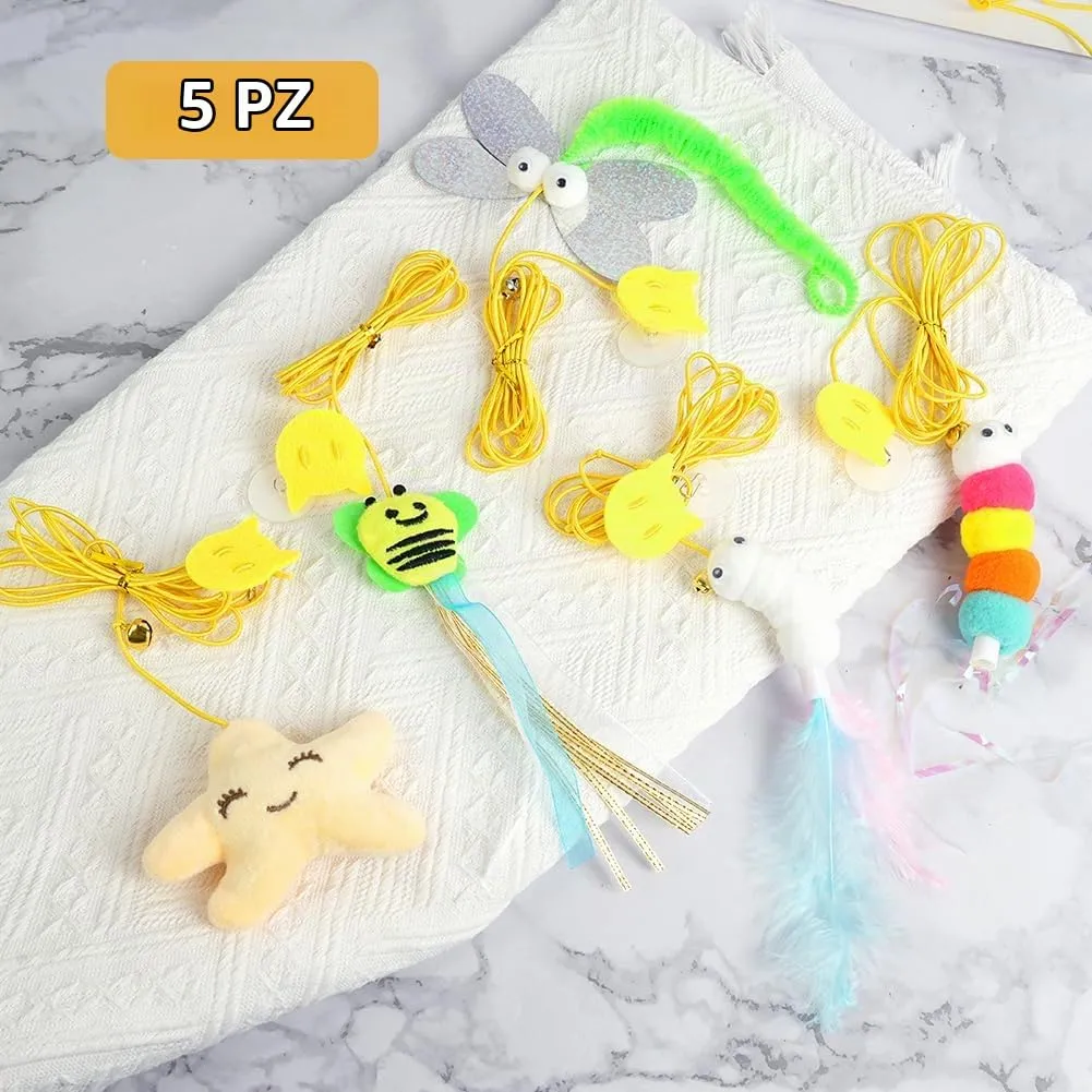 AYESY Appeso Giochi per Gatti,Interattivi 5 Pezzi Gioco Gatto da Interno Set con campana piume teaser Nappe Colorate Appeso Giochi Interattivi per Gatti per Esercizio Alleviare La Noia - immagine 4