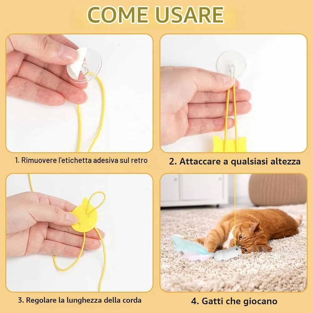 AYESY Appeso Giochi per Gatti,Interattivi 5 Pezzi Gioco Gatto da Interno Set con campana piume teaser Nappe Colorate Appeso Giochi Interattivi per Gatti per Esercizio Alleviare La Noia - immagine 6