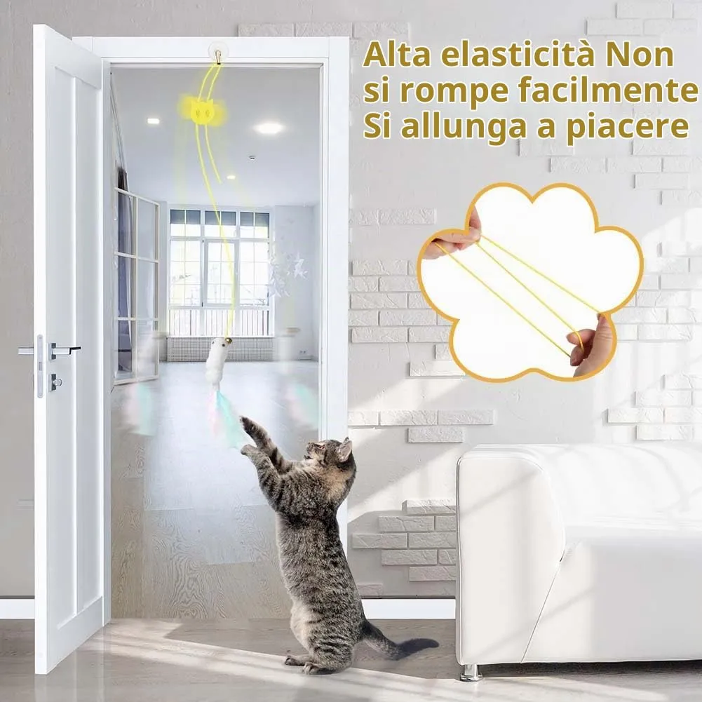 AYESY Appeso Giochi per Gatti,Interattivi 5 Pezzi Gioco Gatto da Interno Set con campana piume teaser Nappe Colorate Appeso Giochi Interattivi per Gatti per Esercizio Alleviare La Noia - immagine 7
