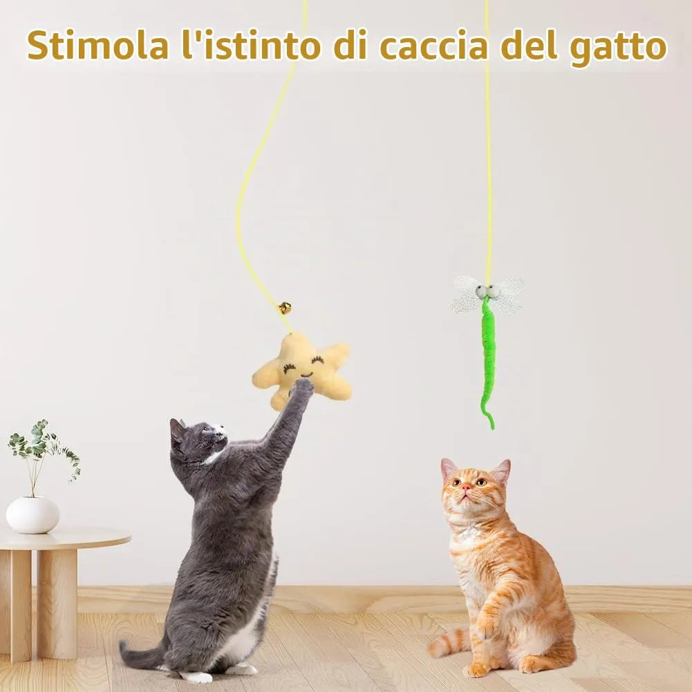 AYESY Appeso Giochi per Gatti,Interattivi 5 Pezzi Gioco Gatto da Interno Set con campana piume teaser Nappe Colorate Appeso Giochi Interattivi per Gatti per Esercizio Alleviare La Noia - immagine 8