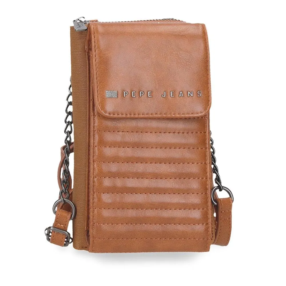 Pepe Jeans Biker Borsa a tracolla per cellulare Marrone 11x20x4 cm Poliestere con dettagli in pelle sintetica by Joumma Bags, marrone, Taglia unica, Borsa a tracolla per cellulare - immagine 1