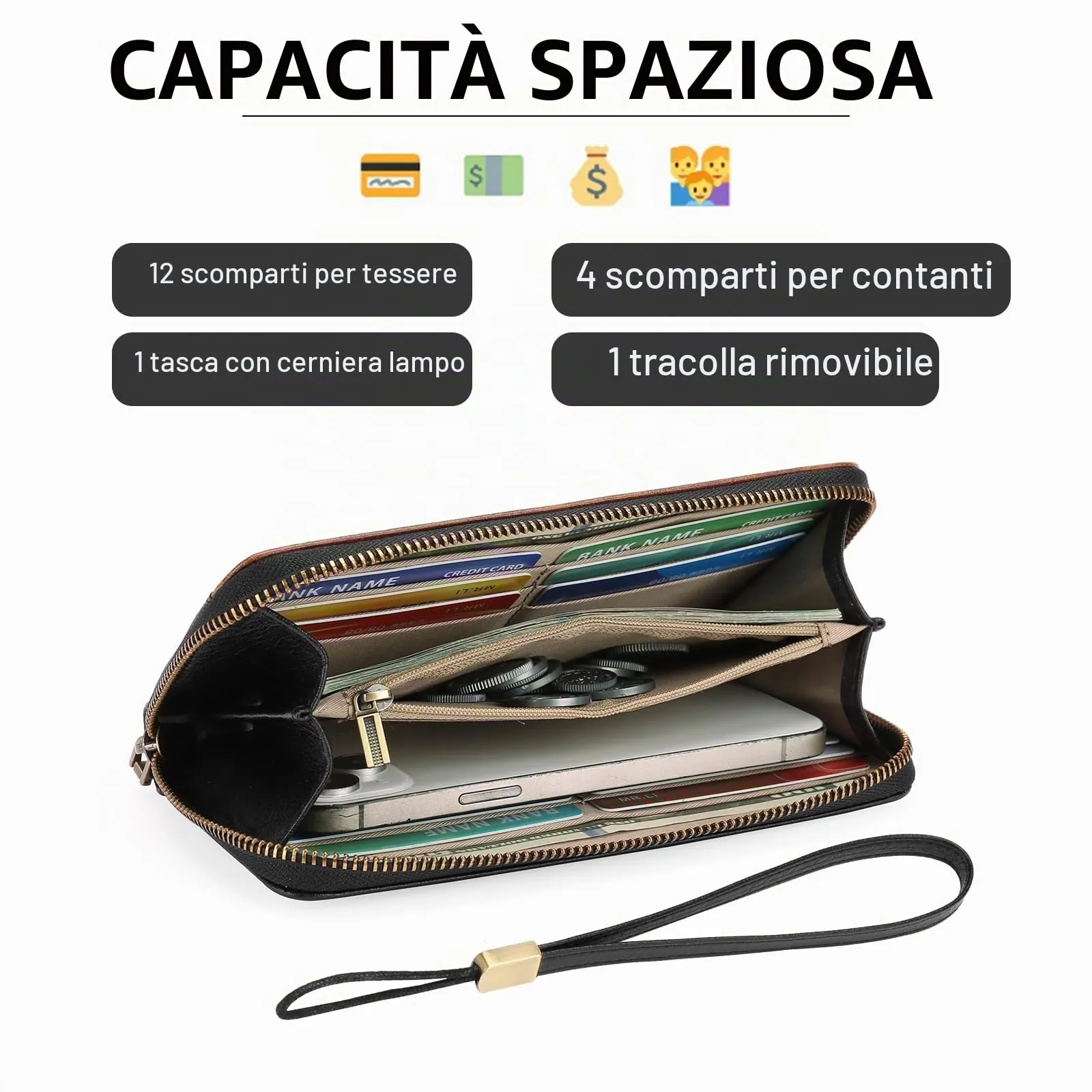 GOIACII Portafoglio Donna Grande in Pelle con Blocco RFID Portamonete Porta Carta di Credito con 12 Titolari di Carta - immagine 2