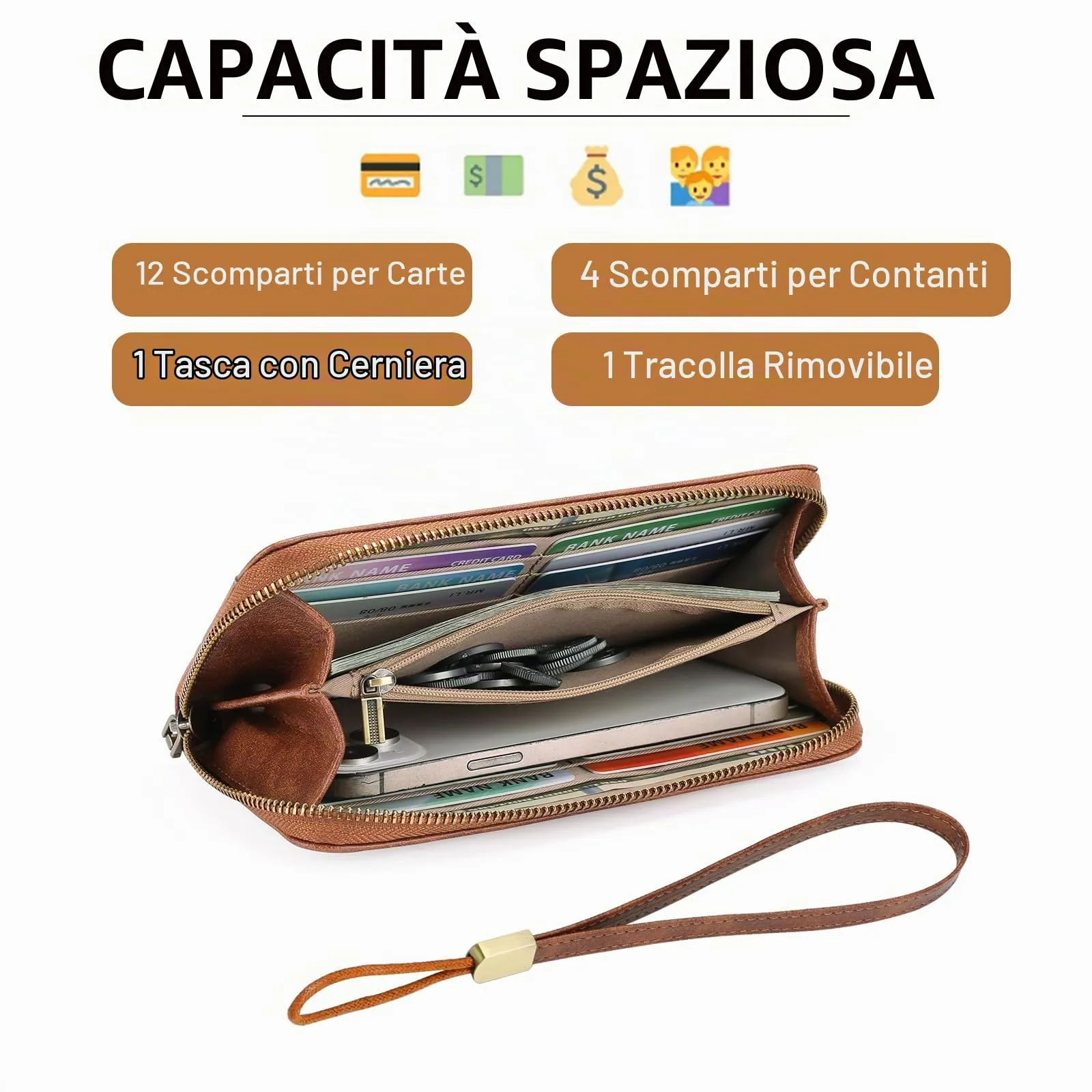 GOIACII Portafoglio Donna Grande in Pelle con Blocco RFID Portamonete Porta Carta di Credito con 12 Titolari di Carta - immagine 2