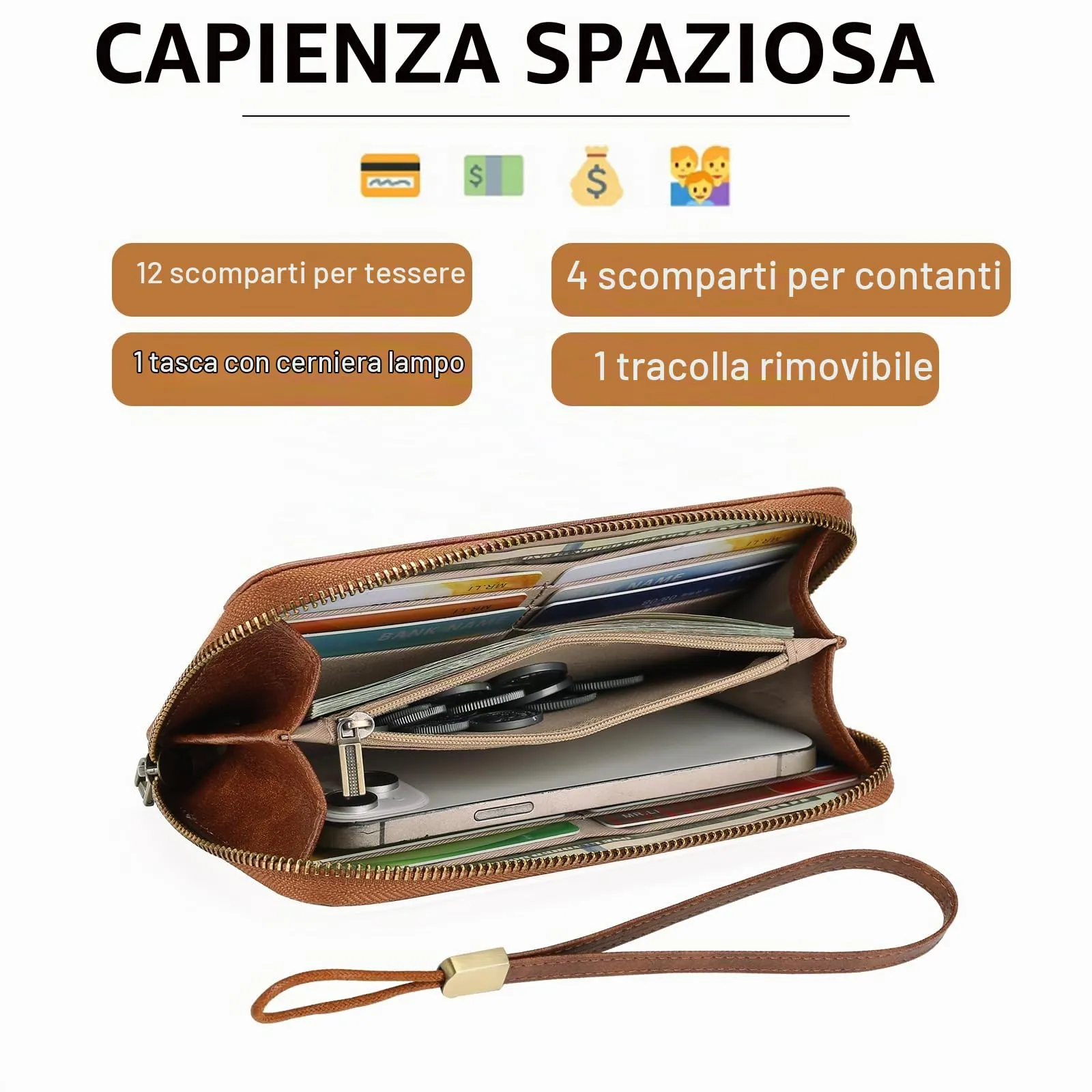 GOIACII Portafoglio Donna Grande in Pelle con Blocco RFID Portamonete Porta Carta di Credito con 12 Titolari di Carta - immagine 2