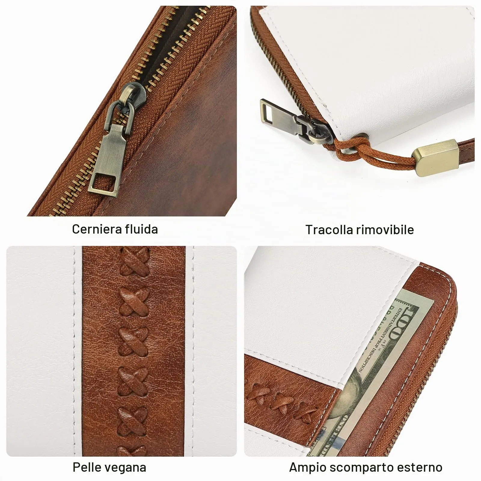GOIACII Portafoglio Donna Grande in Pelle con Blocco RFID Portamonete Porta Carta di Credito con 12 Titolari di Carta - immagine 4