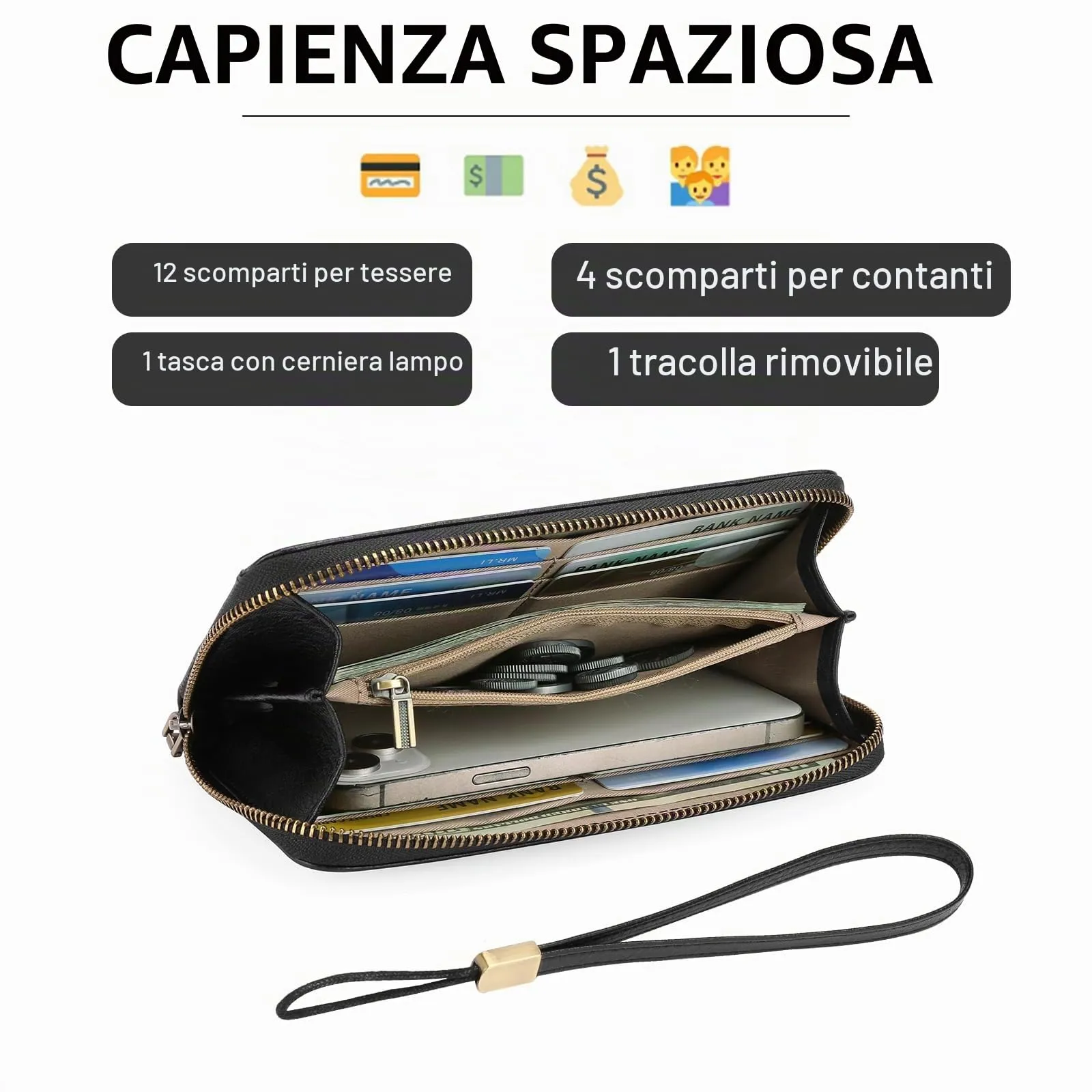 GOIACII Portafoglio Donna Grande in Pelle con Blocco RFID Portamonete Porta Carta di Credito con 12 Titolari di Carta - immagine 2