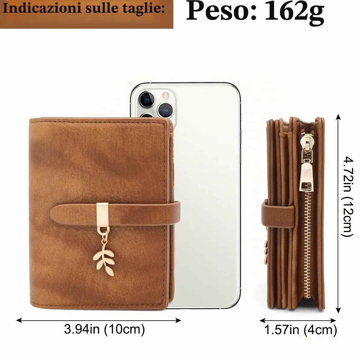 GOUNNU Portafoglio Donna Piccolo Portafogli Pelle PU RFID Blocco Elegante Corto Portamonete per donna con 17 Porta Carta di Credito Cerniera (Marrone) - immagine 4