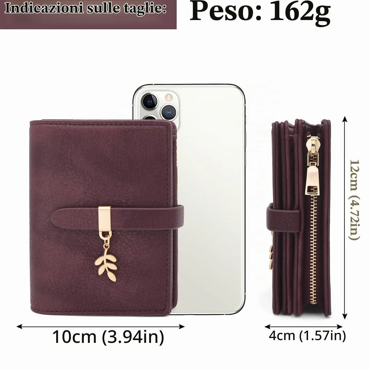 GOUNNU Portafoglio Donna Piccolo Portafogli Pelle PU RFID Blocco Slim Formato Corto Portamonete per Donna con 17 Porta Carta di Credito Cerniera (Rosso Vinaccia) - immagine 4