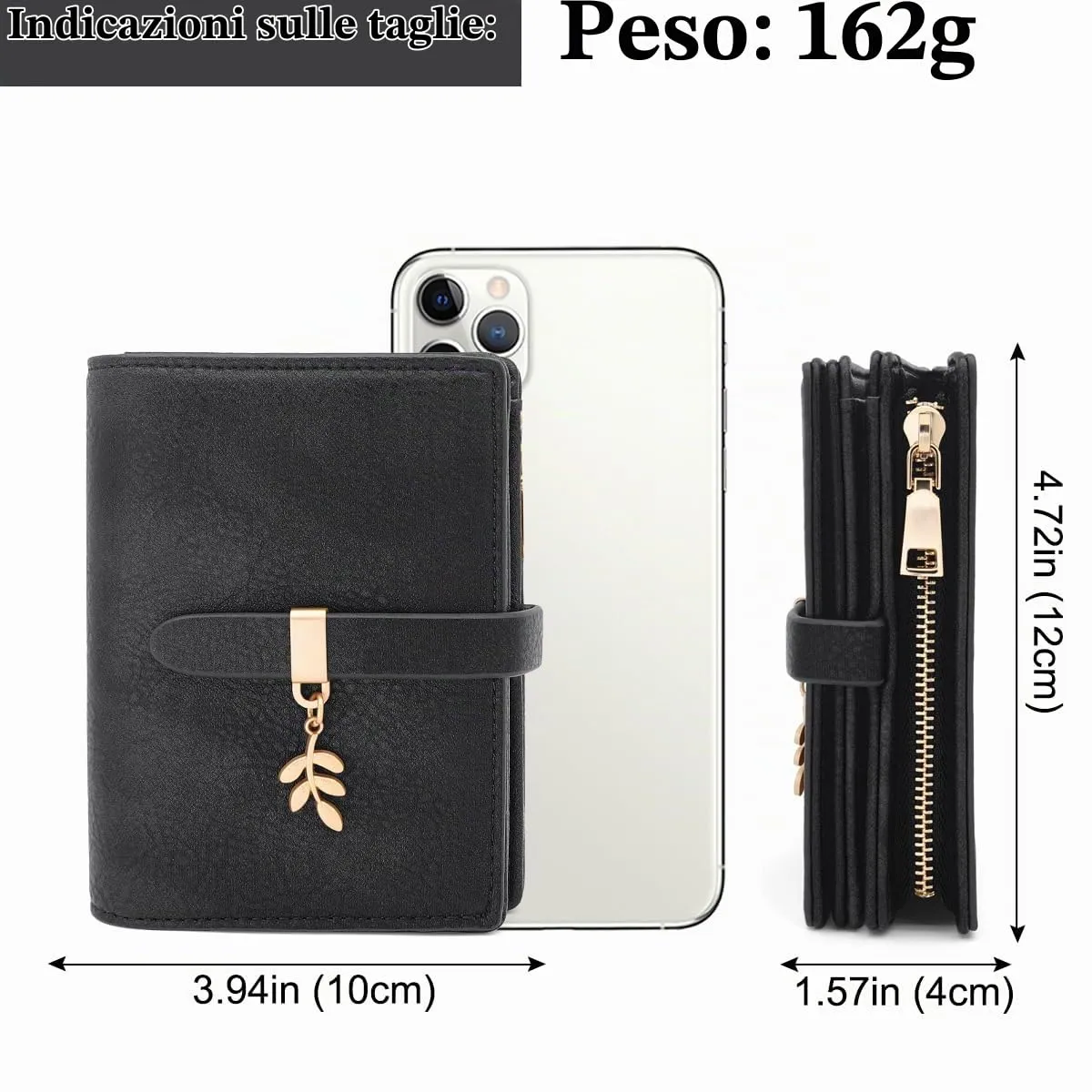 GOUNNU Portafoglio Donna Piccolo Portafogli Pelle PU RFID Blocco Slim Formato Corto Portamonete per donna con 17 Porta Carta di Credito Cerniera (Nero) - immagine 4