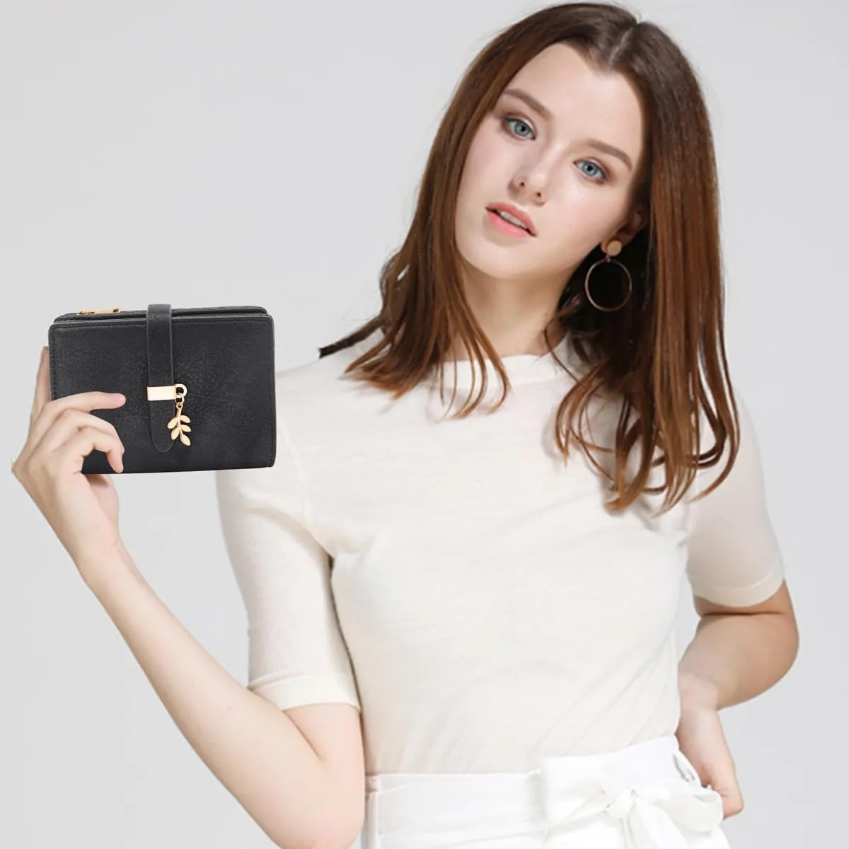 GOUNNU Portafoglio Donna Piccolo Portafogli Pelle PU RFID Blocco Slim Formato Corto Portamonete per donna con 17 Porta Carta di Credito Cerniera (Nero) - immagine 7