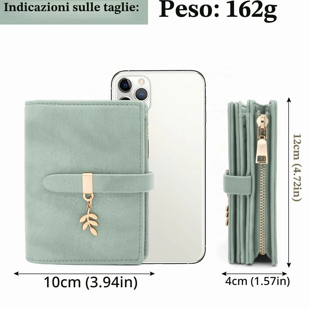 GOUNNU Portafoglio Donna Piccolo Portafogli Pelle PU RFID Blocco Elegante Corto Portamonete per donna con 17 Porta Carta di Credito Cerniera (Verde) - immagine 4