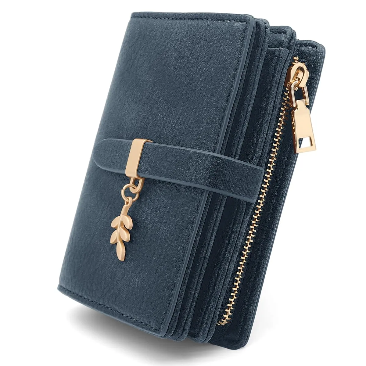 GOUNNU Portafoglio Donna Piccolo Portafogli Pelle PU RFID Blocco Elegante Corto Portamonete per donna con 17 Porta Carta di Credito Cerniera (Blu) - immagine 1