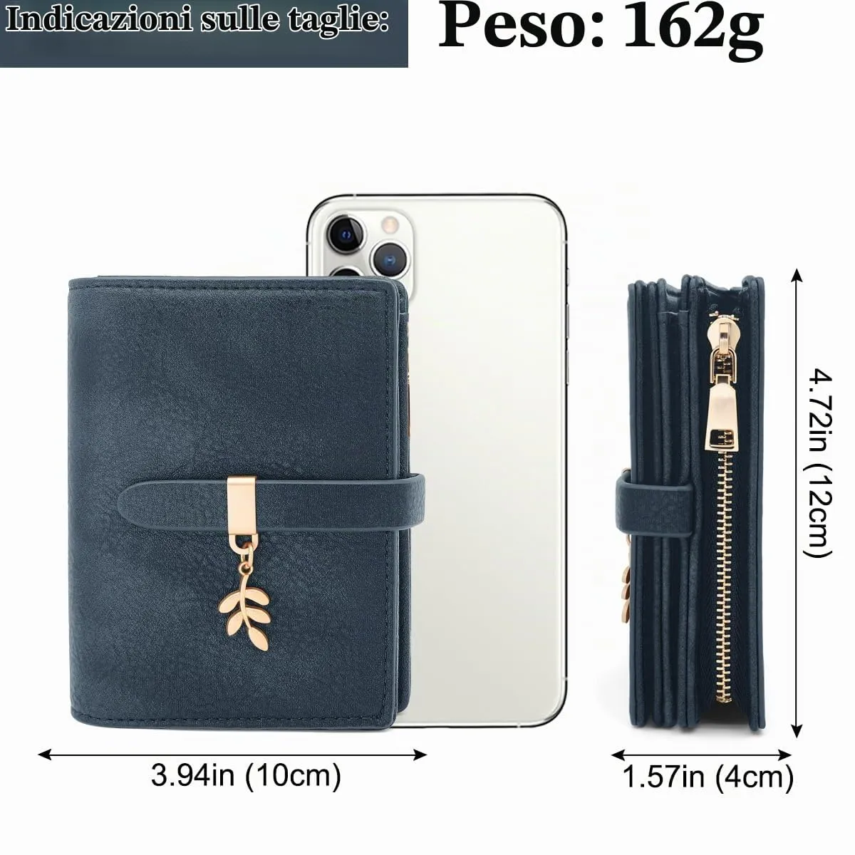 GOUNNU Portafoglio Donna Piccolo Portafogli Pelle PU RFID Blocco Elegante Corto Portamonete per donna con 17 Porta Carta di Credito Cerniera (Blu) - immagine 4
