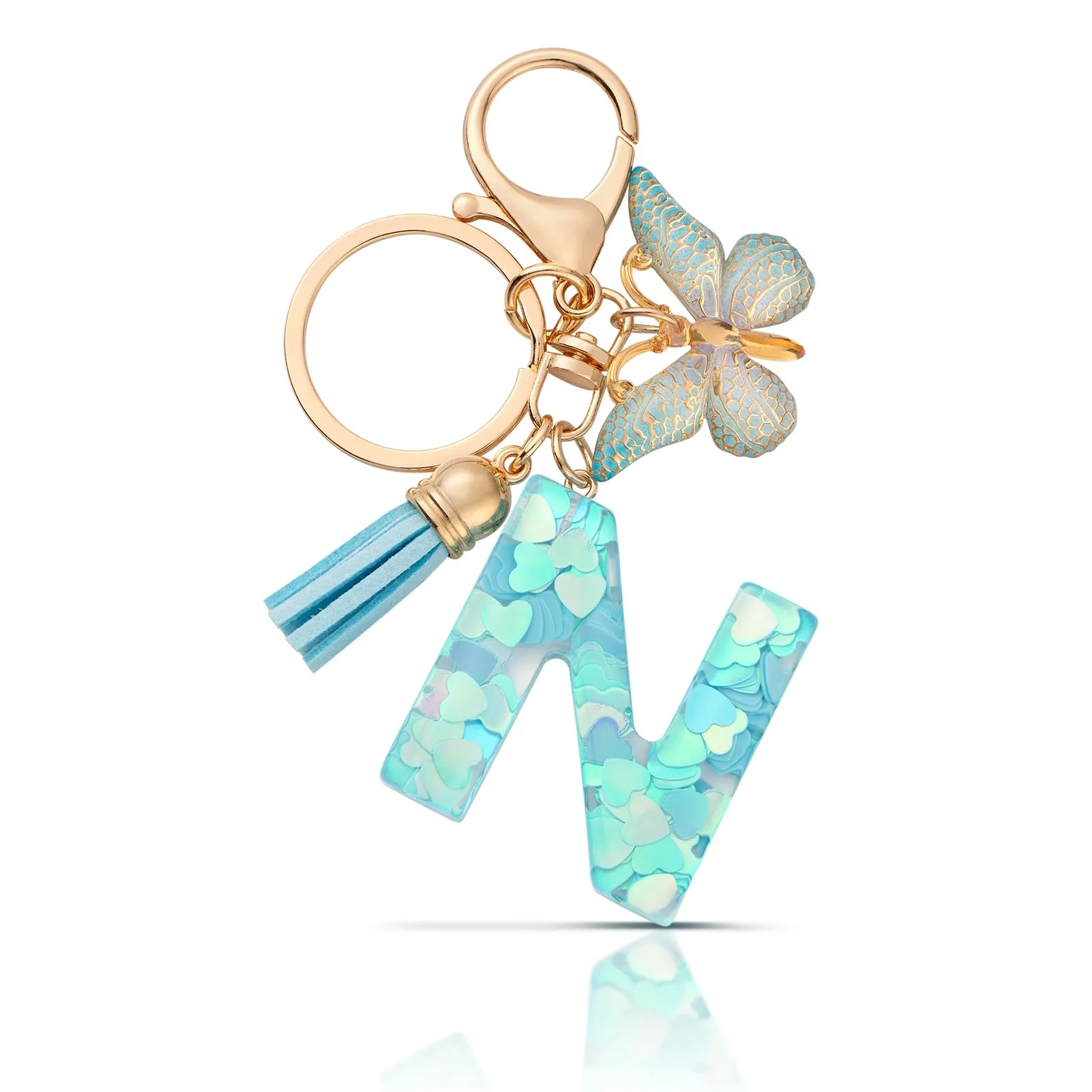 CHUQING Portachiavi Donna con Iniziale Farfalla Blu N - immagine 1