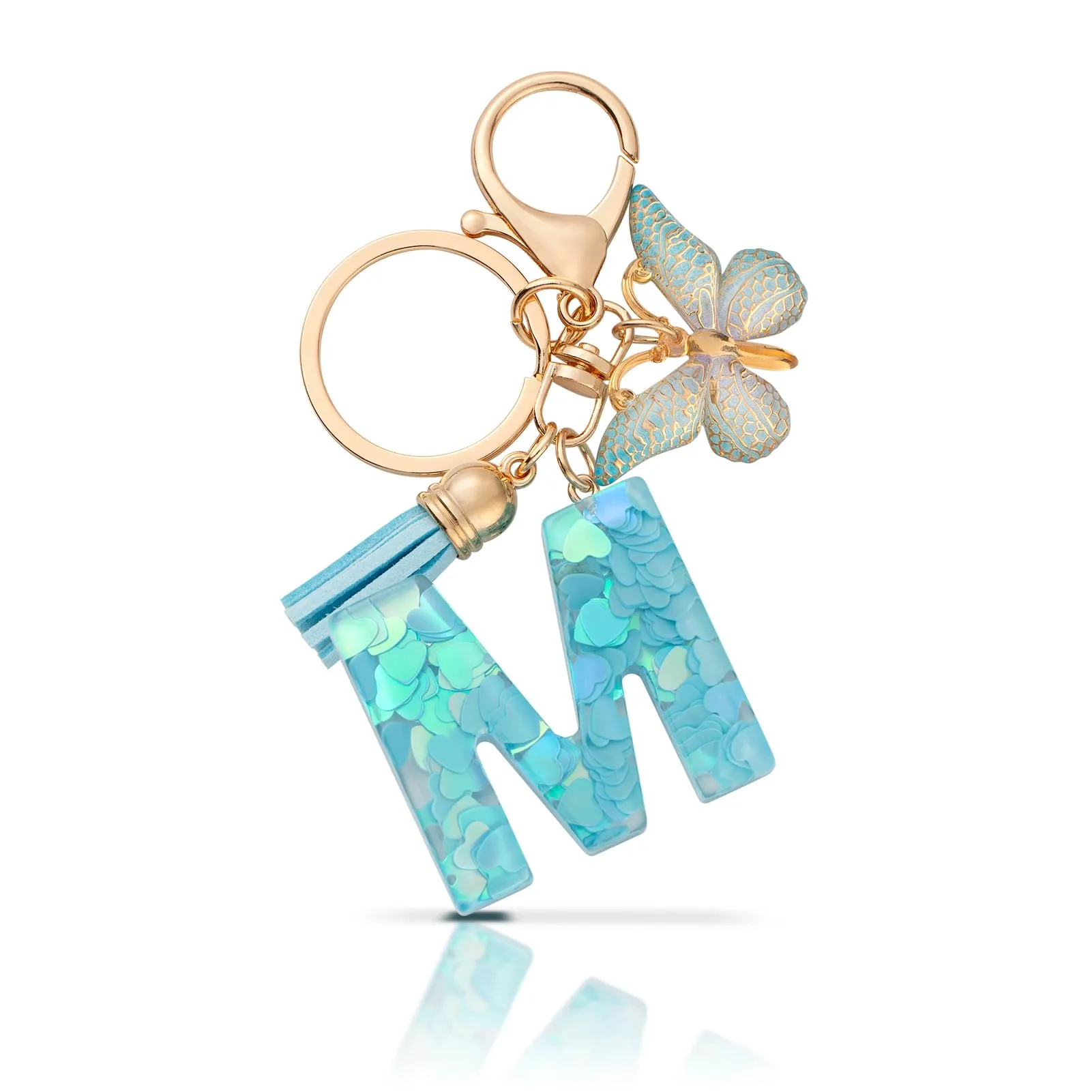 CHUQING Portachiavi Donna con Iniziale Farfalla Blu M - immagine 1