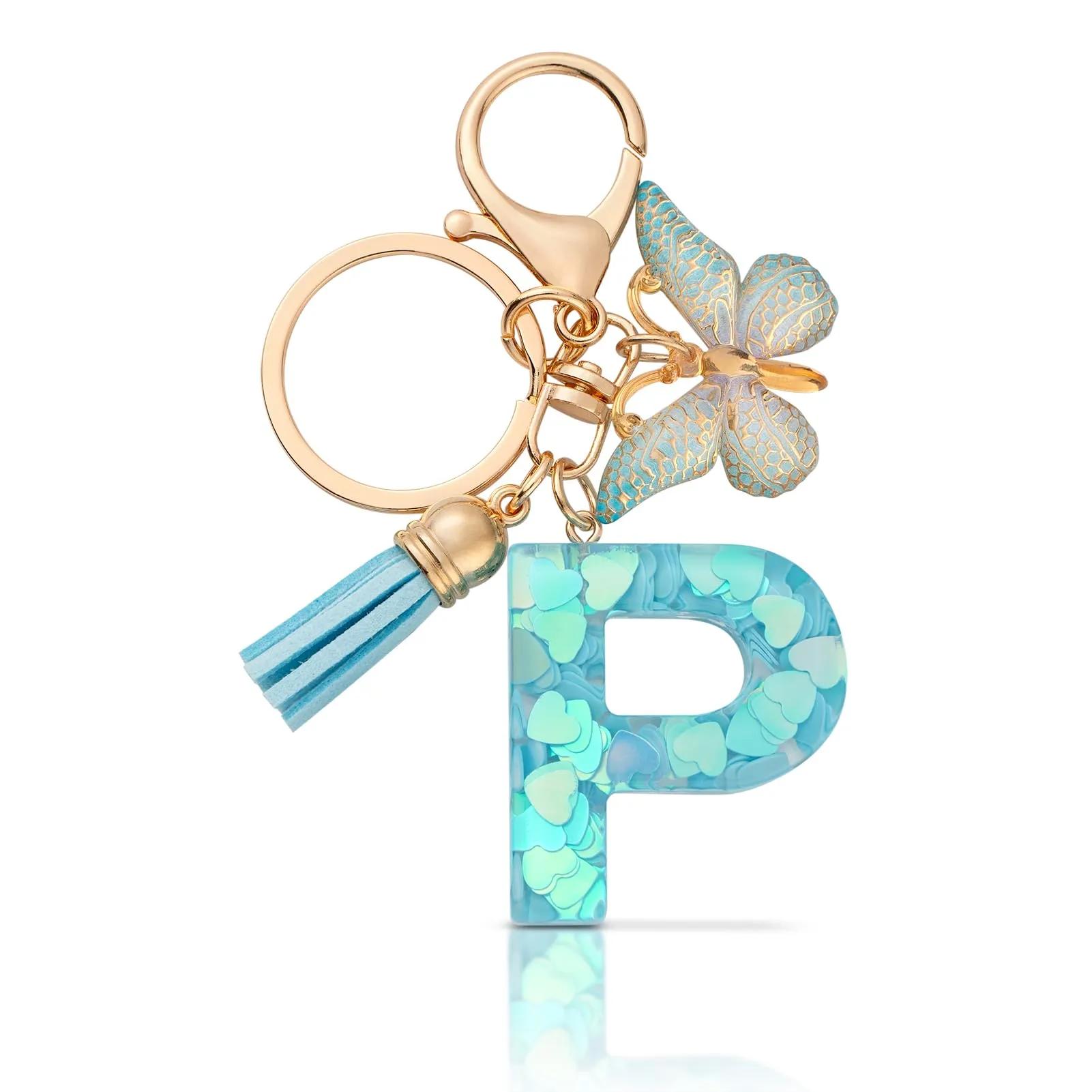 CHUQING Portachiavi Donna con Iniziale Farfalla Blu P - immagine 1