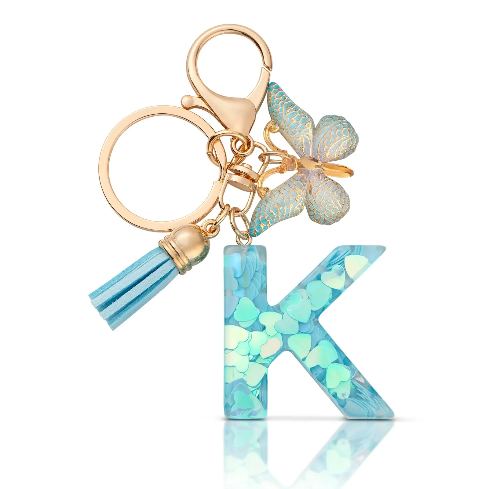 CHUQING Portachiavi Donna con Iniziale Farfalla Blu K - immagine 1