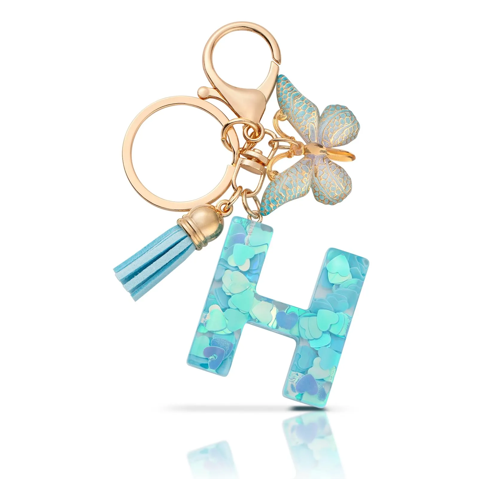 CHUQING Portachiavi Donna con Iniziale Farfalla Blu H - immagine 1